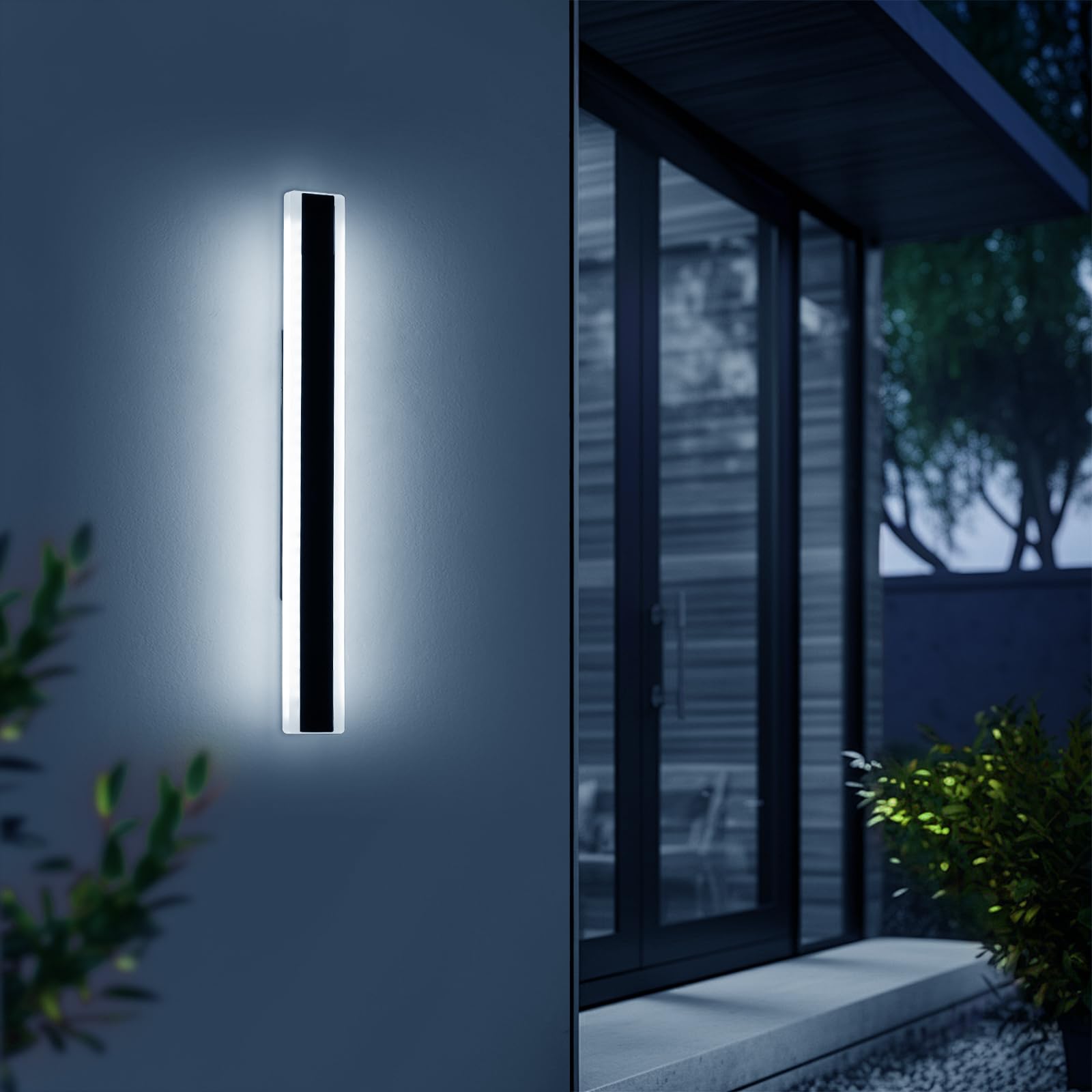 Daoseolo Outdoor Wall Light Fixture, Dimmable 3000K-6000K, 31.4inch, IP65 Waterproof, Model TC-FTBD-1112, Black Linear