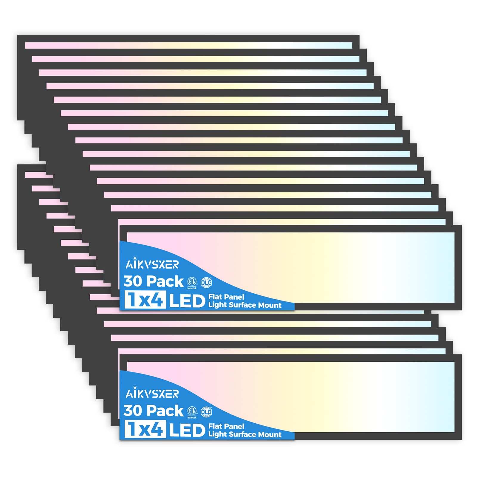 Aikvsxer 30 Pack 1X4 Led Flat Panel Light Surface Mount Led Ceiling Light, 5500Lm 50W Triac 10-100% Dimmable, 3000/4000/5000K Ac