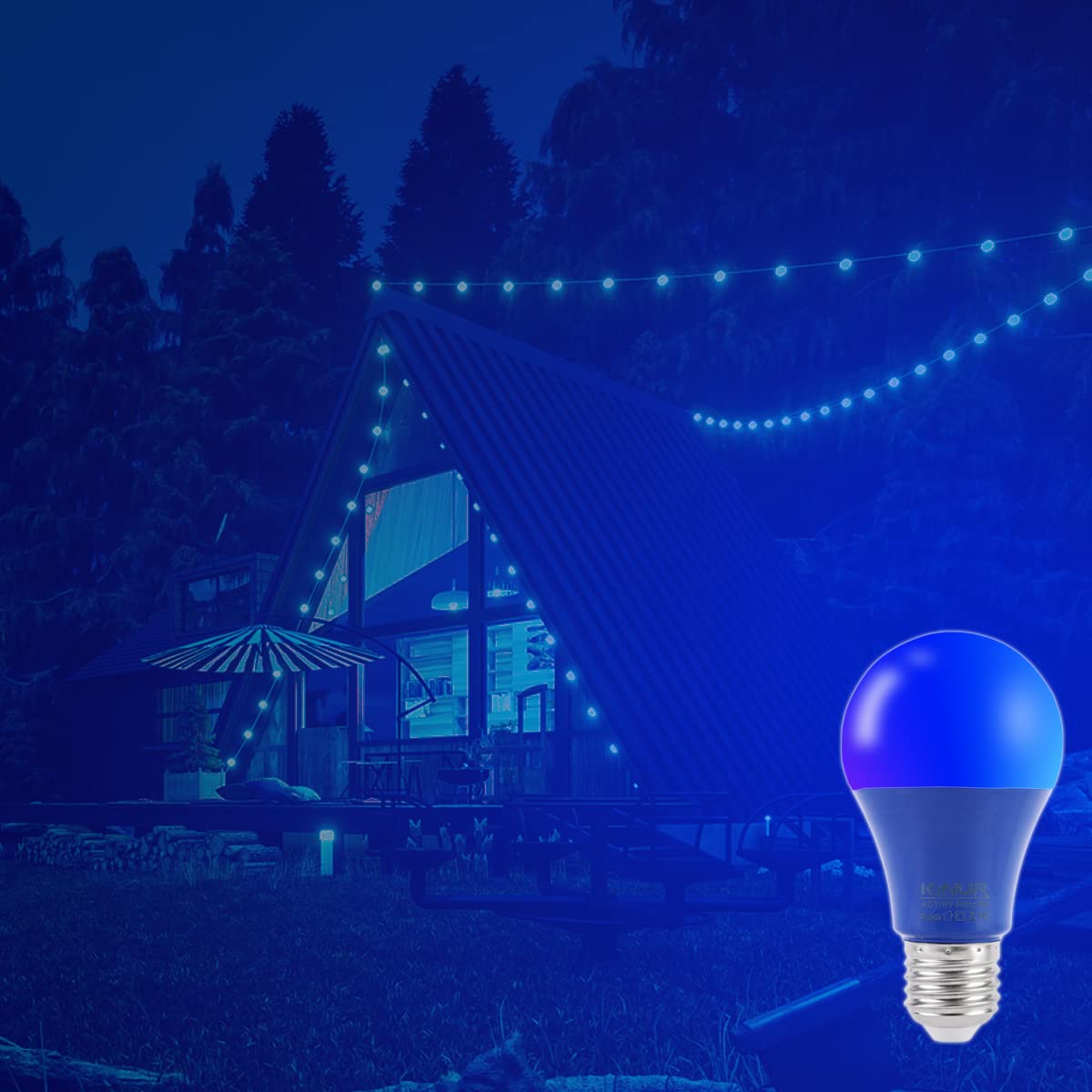 Kinur Blue Led Light Bulb, A19 9W (60W Equivalent) 120V E26 Medium Base Non-Dimmable For Christmas Party Decoration Indoor Outdo