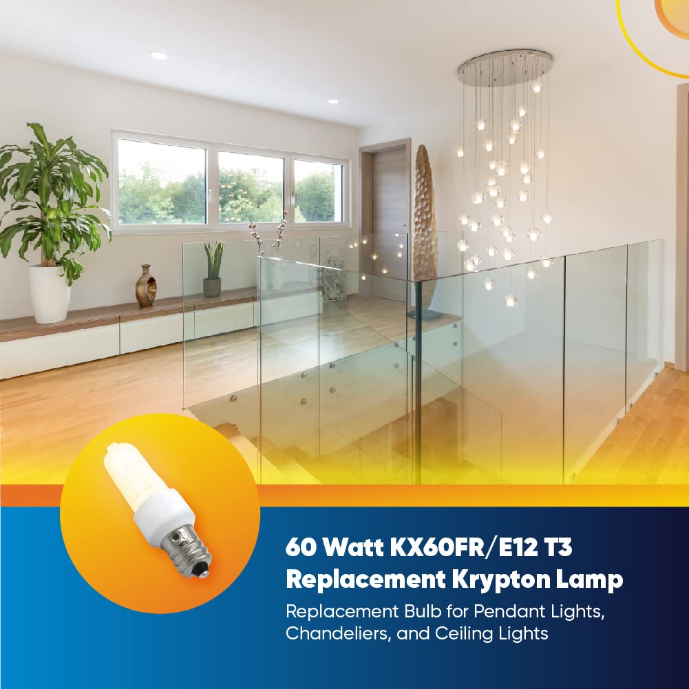 Technical Precision 60 Watt Kx60Fr/E12 Jd Replacement Bulb 120V 60W T3 Krypton Replacement Bulb - Frosted - 2700K Warm White - 10 Pack