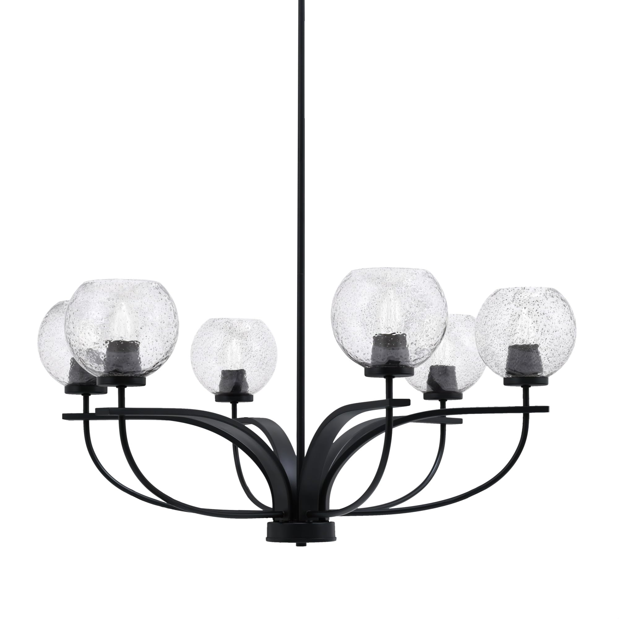 Toltec Lighting Cavella 6 Light Chandelier Shown in Matte Black Finish with 5.75&quot; Smoke Bubble Glass