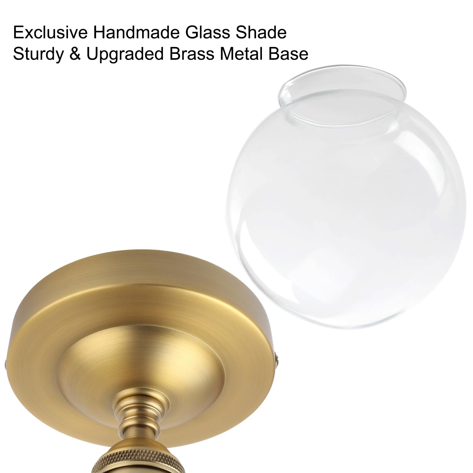 Permo Semi Flush Mount Ceiling Light Modern Globe Clear Glass Shade Industrial Hallway Light Fixtures For Kitchen, Bathroom, Far