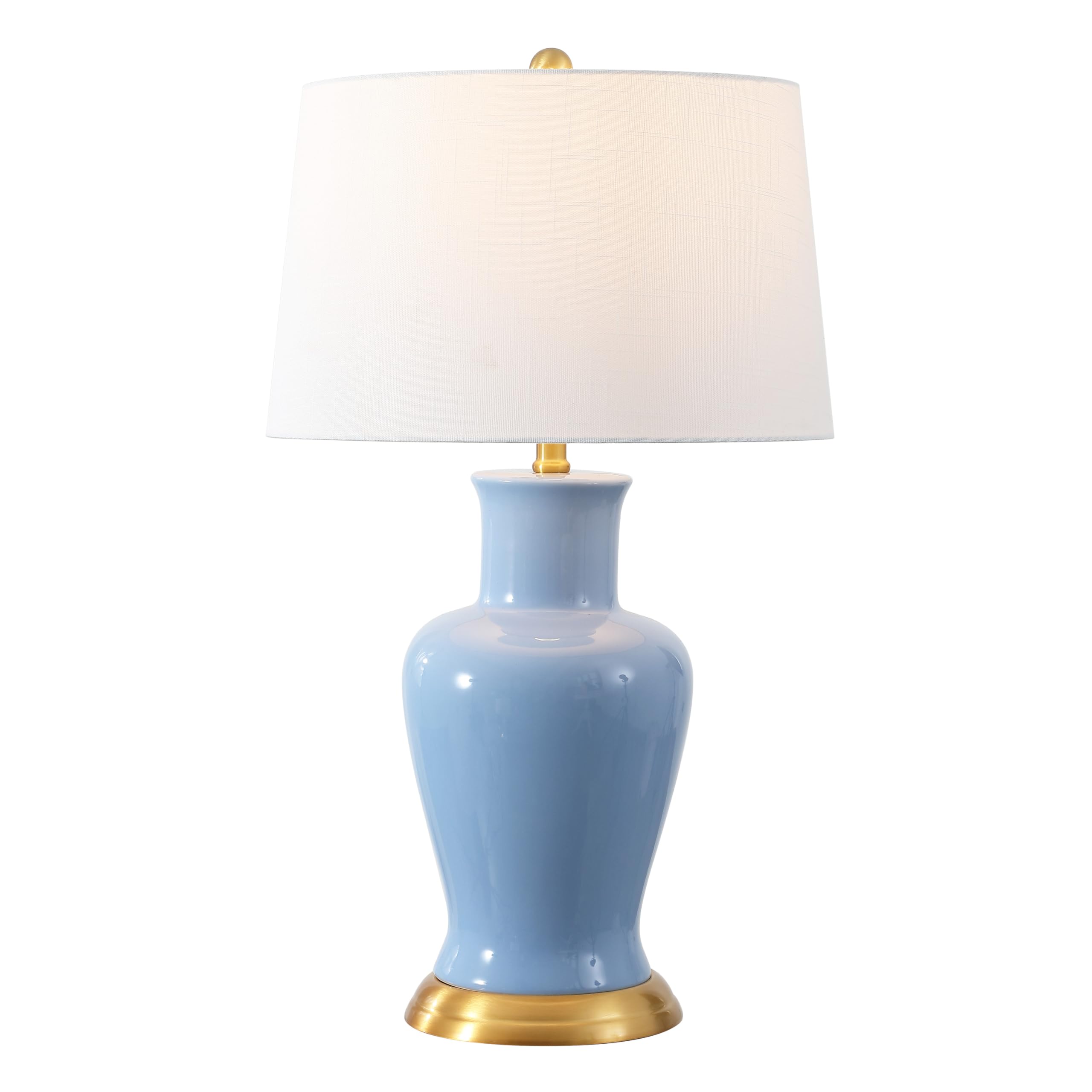 JONATHAN Y 29 Blue Traditional Ceramic Urn LED Table Lamp for Bedroom Decor, White Linen Drum Shade, Classic Nightstand Lamp for