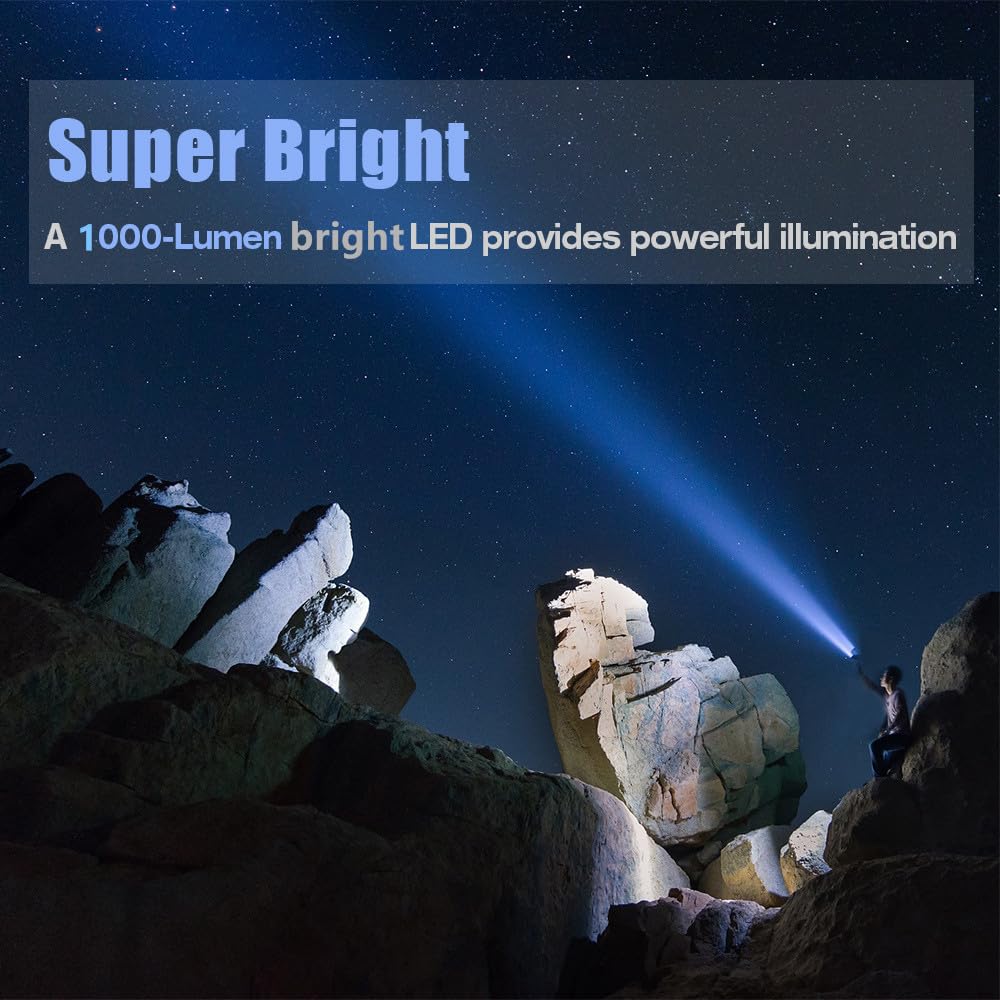 YIERBLUE Rechargeable Spotlight 120000 Lumen LED Handheld Flashlight 10000mAh with Tripod - Silver, Model SUPTMAX
