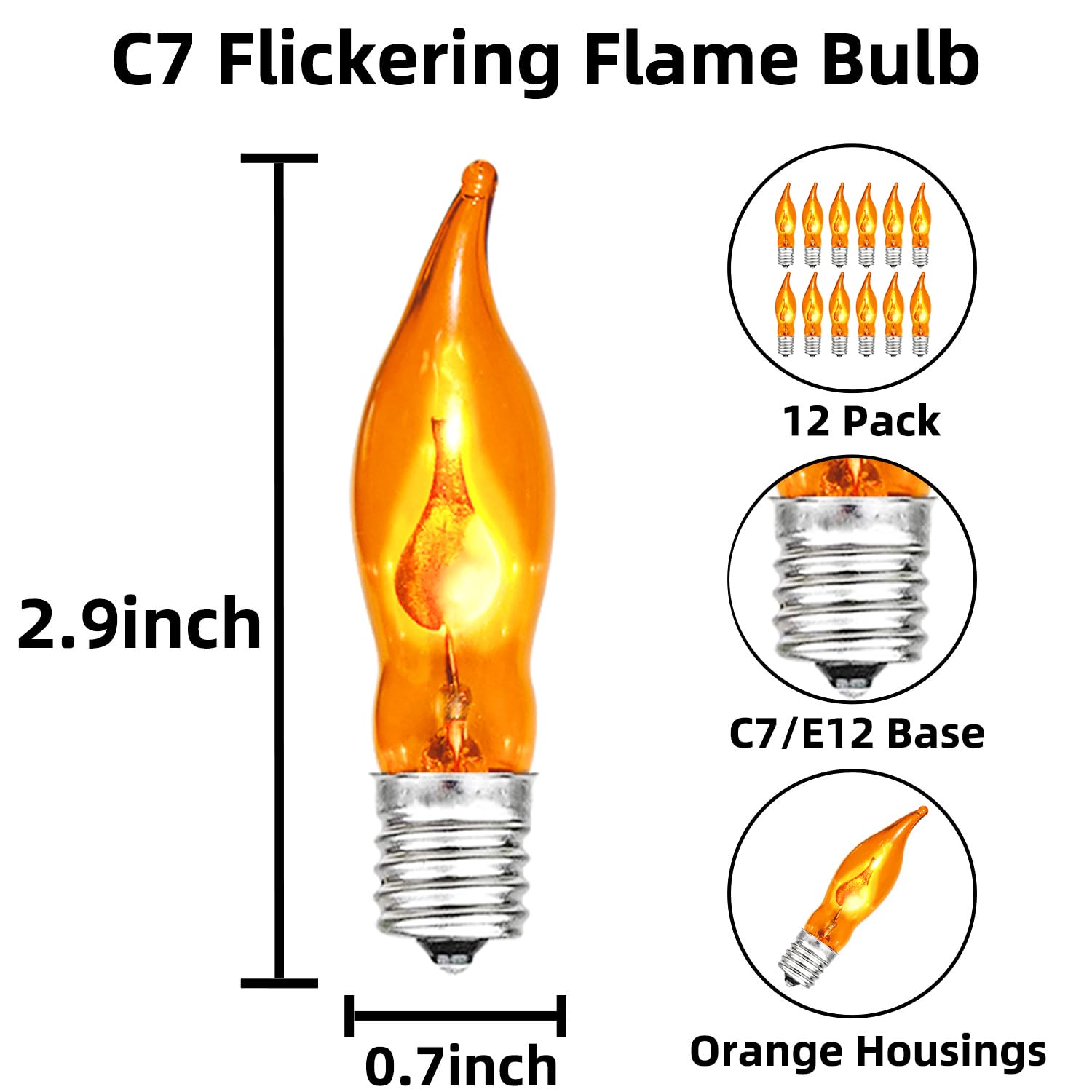 25 Pack Christmas String Light Bulbs, C7 Clear Orange Light Replacement Bulbs For Christmas Lights Indoor, Orange Light Bulb Fit