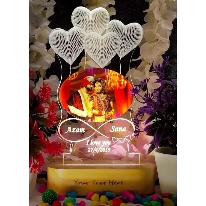 SHAYONA Personalized 3D Illusion LED Table Lamp | Heart Shape Customized Photo Lamp for Couple Gift Anniversary, Wedding, Marria