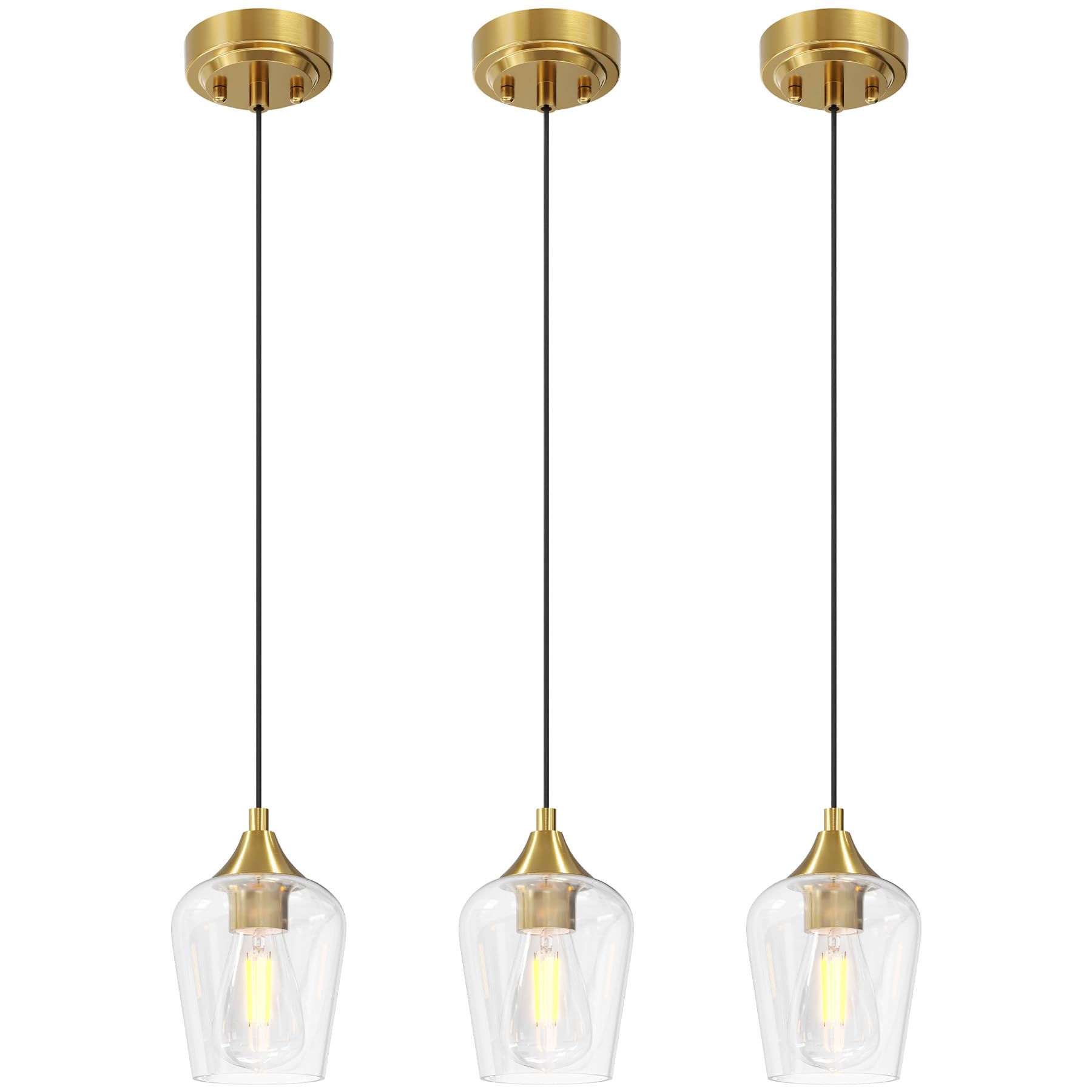 VONLUCE Pendant Lights Kitchen Island, Brushed Gold Pendant Light Fixtures with E26 Base & Adjustable Cable, Modern Pendant Ligh