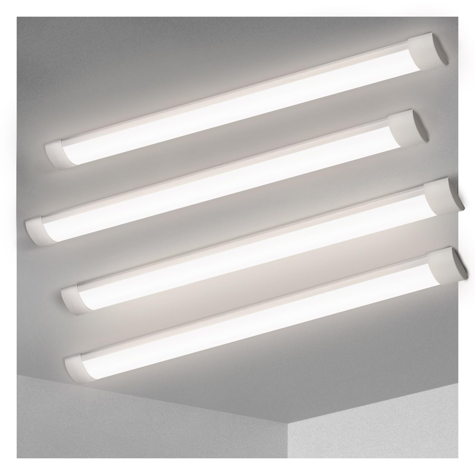 Kilipol 3Ft Led Batten Light, Ceiling Surface Mounted Slim Led Tube Lights, 30W 4000K Neutral White For Office, Shop, Garage, Home, 4 Packs