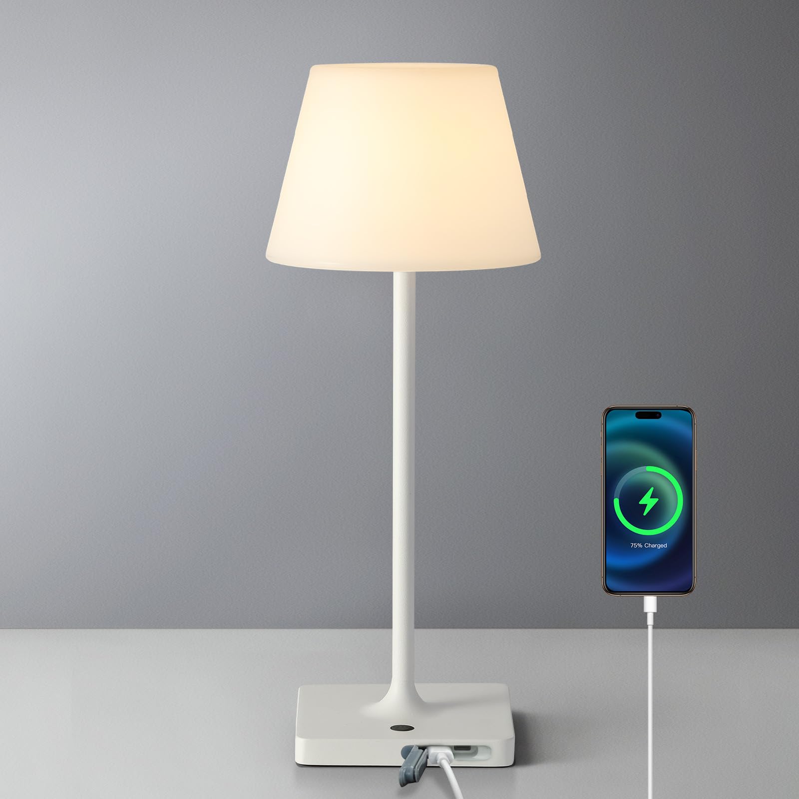 Newsee 14.5'' Small Cordless Touch Table Lamp White, Waterproof Shower Lamp, 4000Mah Rechargeable Portable Battery Powered Dimma