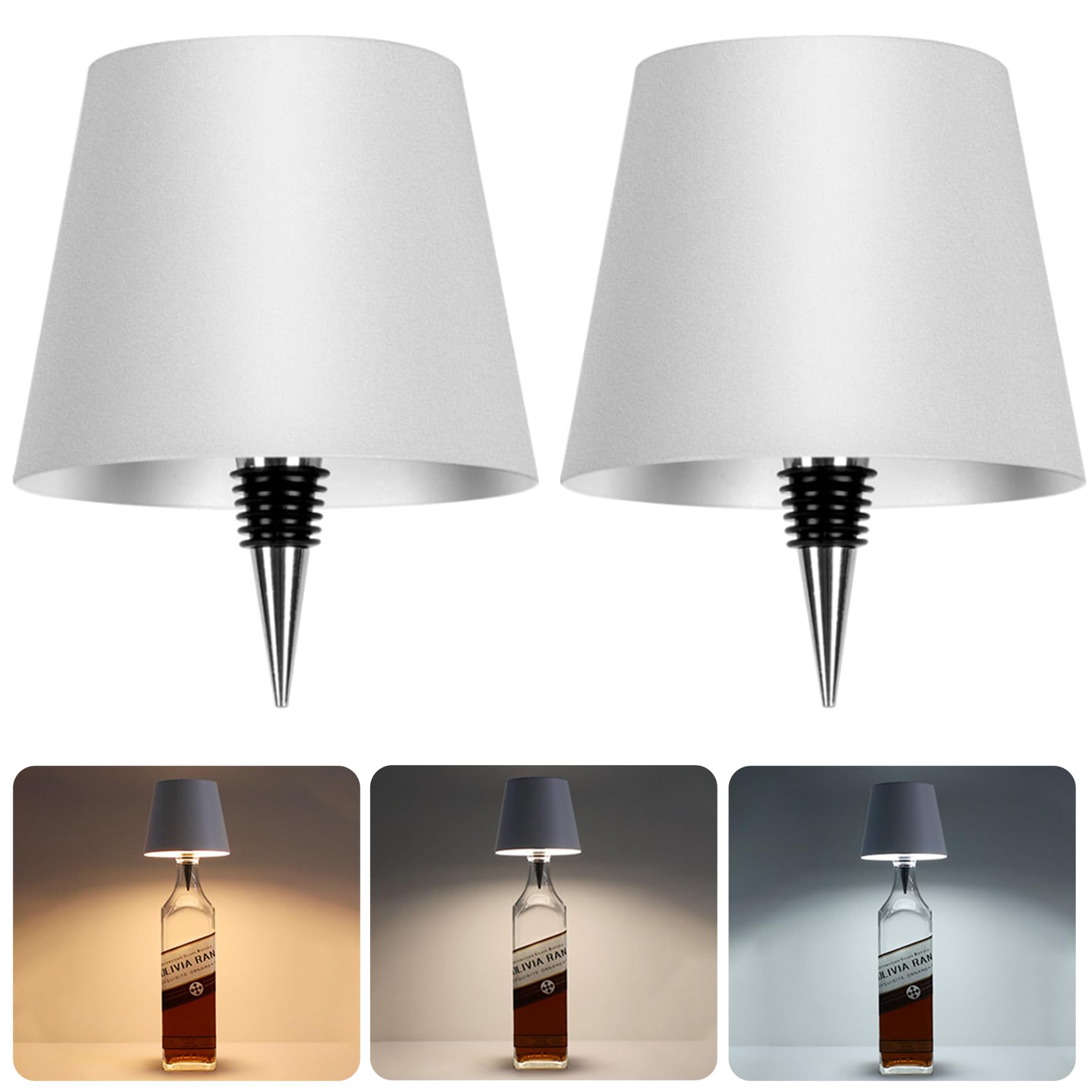 Bomvabe LED Wine Bottle Light 2pcs, Rechargeable Wireless Bottle Lamp Shade for Whiskey Wine Liquor Bottle, Ambient Light with 3