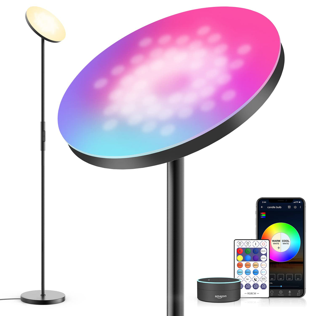 Smart Rgb Led Floor Lamp Works With Alexa Google Home, Wifi Remote Modern Tall Standing Light, Super Bright 2000Lm Color Changin