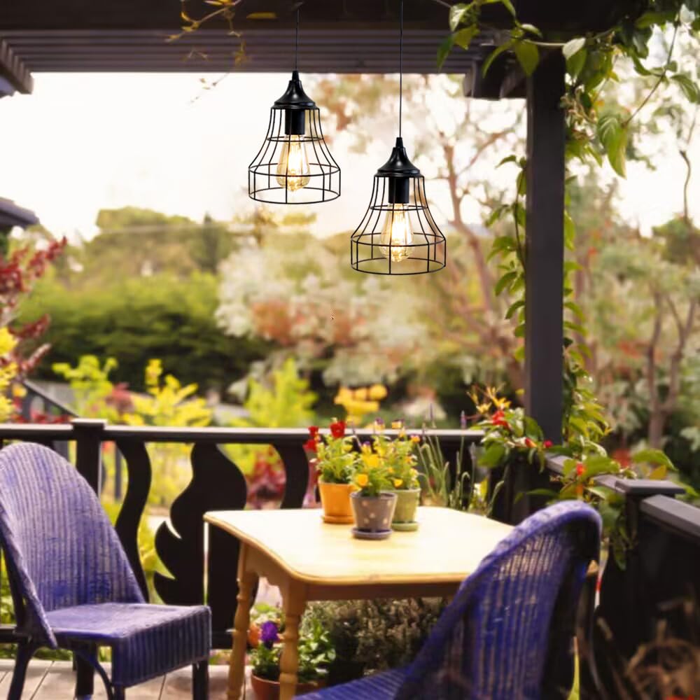 Jhy Design Hanging Lamp Set Of 2 Battery Powered Decorative Pendant Lamp Metal Cage Battery Lamp With 6 Hours Timer For Bar Bedr