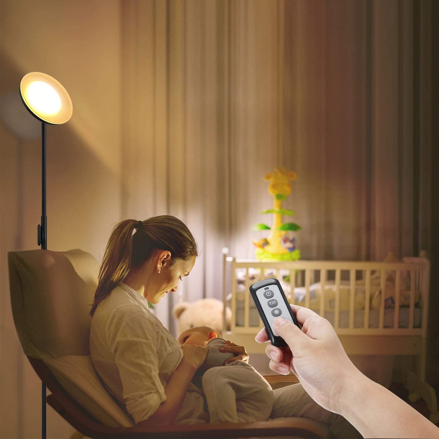 JOOFO 30W LED Floor Lamp - Modern Torchiere with Remote & Touch Control, 2400LM, Iron, Black, Model 1