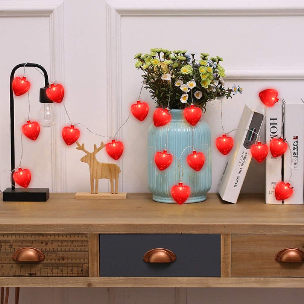 8.5Ft Valentine'S Day Heart String Lights, Valentine Decorations Fairy String Lights With 10 Red Heart Lights, Connectable Love Heart Lights For Valentine'S Day, Party, Wedding, Holiday Decorations