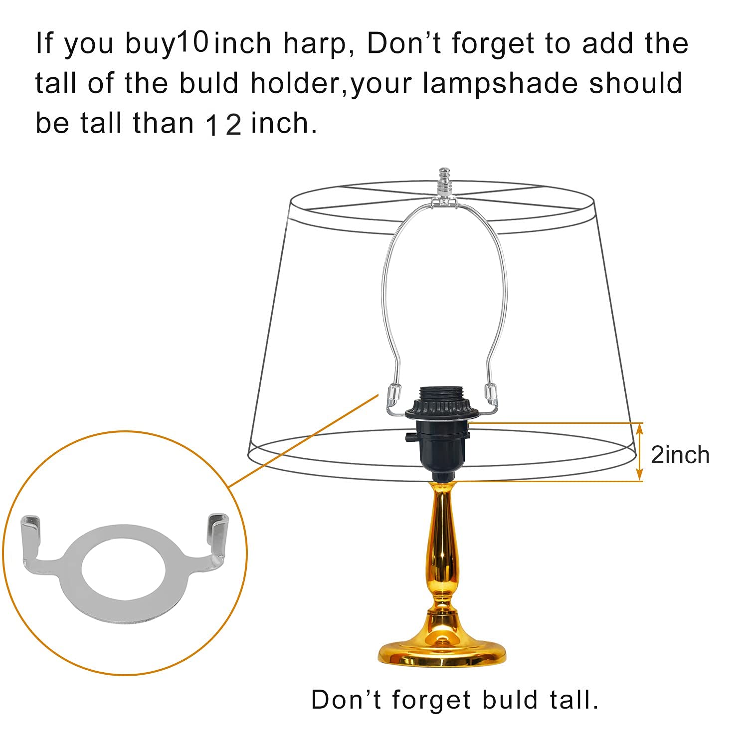 GIGIVOSHA Lamp Shade Harps Holder Kit, Adjustable E26 UNO Base, 10 Inch, Nickel - 2 Pack