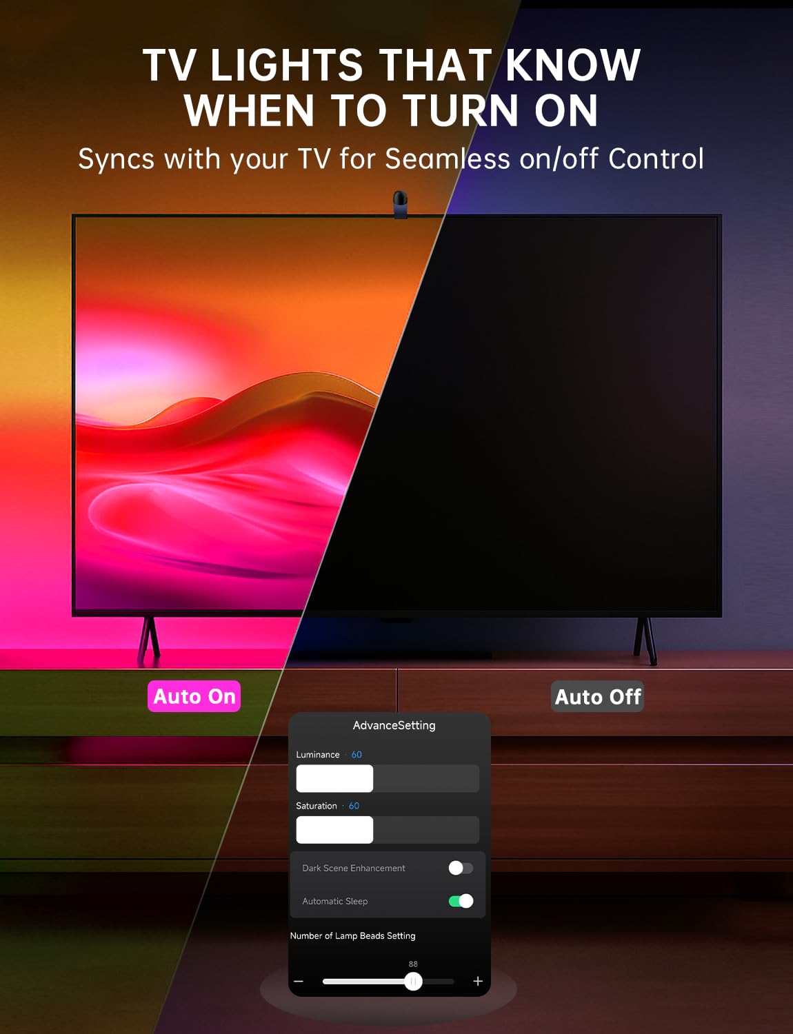 QTU RGB LED Backlight Sync Light Strip - 18ft for 75-85" TVs, Smart App Control, Multicolor, Model L02