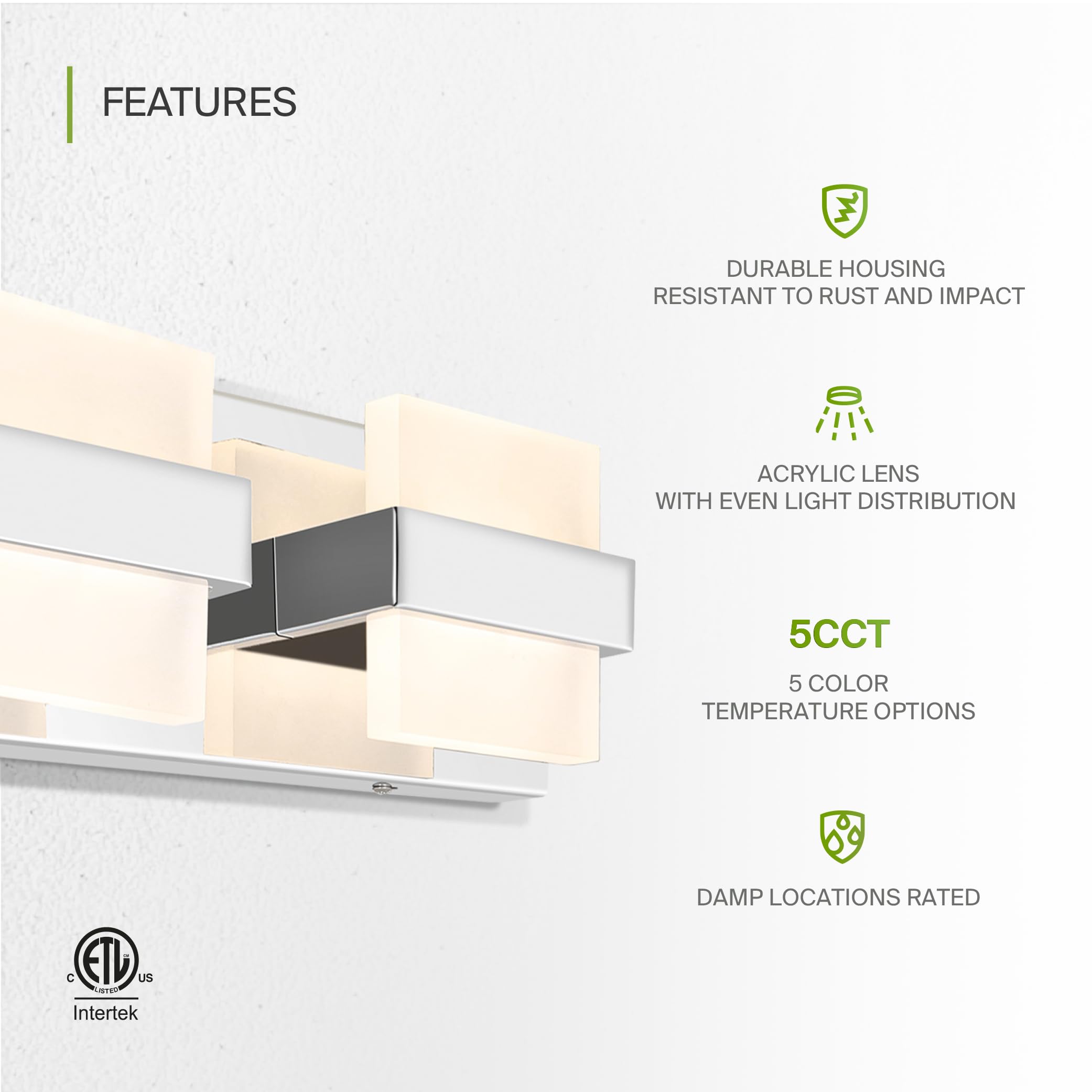 ASD LED Bathroom Vanity Light 5-Lights Dimmable 28W 2500LM 2700-6000K Chrome A-LVF26M-5D28CH