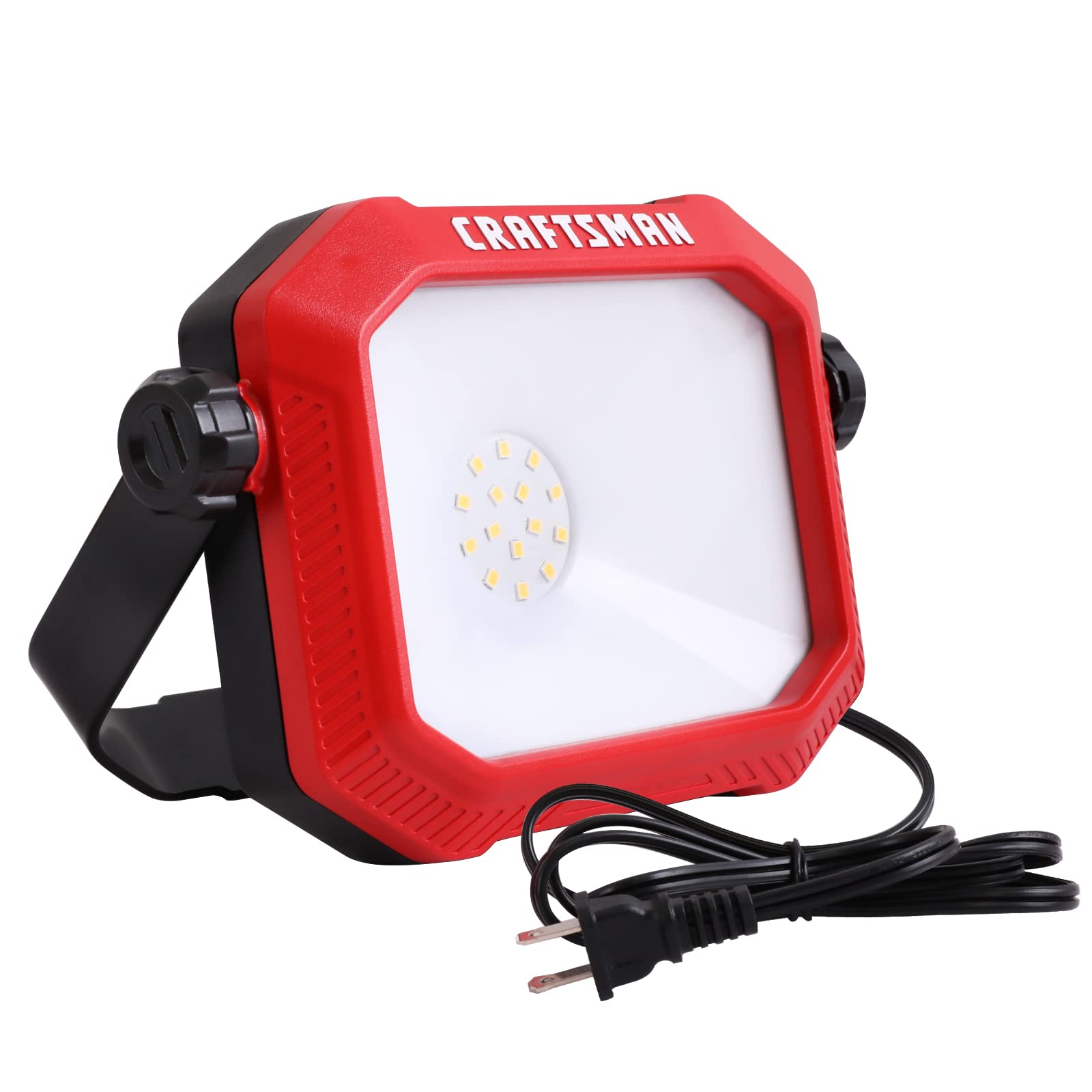 CRAFTSMAN LED Portable Work Light, 1100 Lumens, 4000K, Metal Stand, Impact-Resistant, 5FT Cord, Model MPL1067, Red