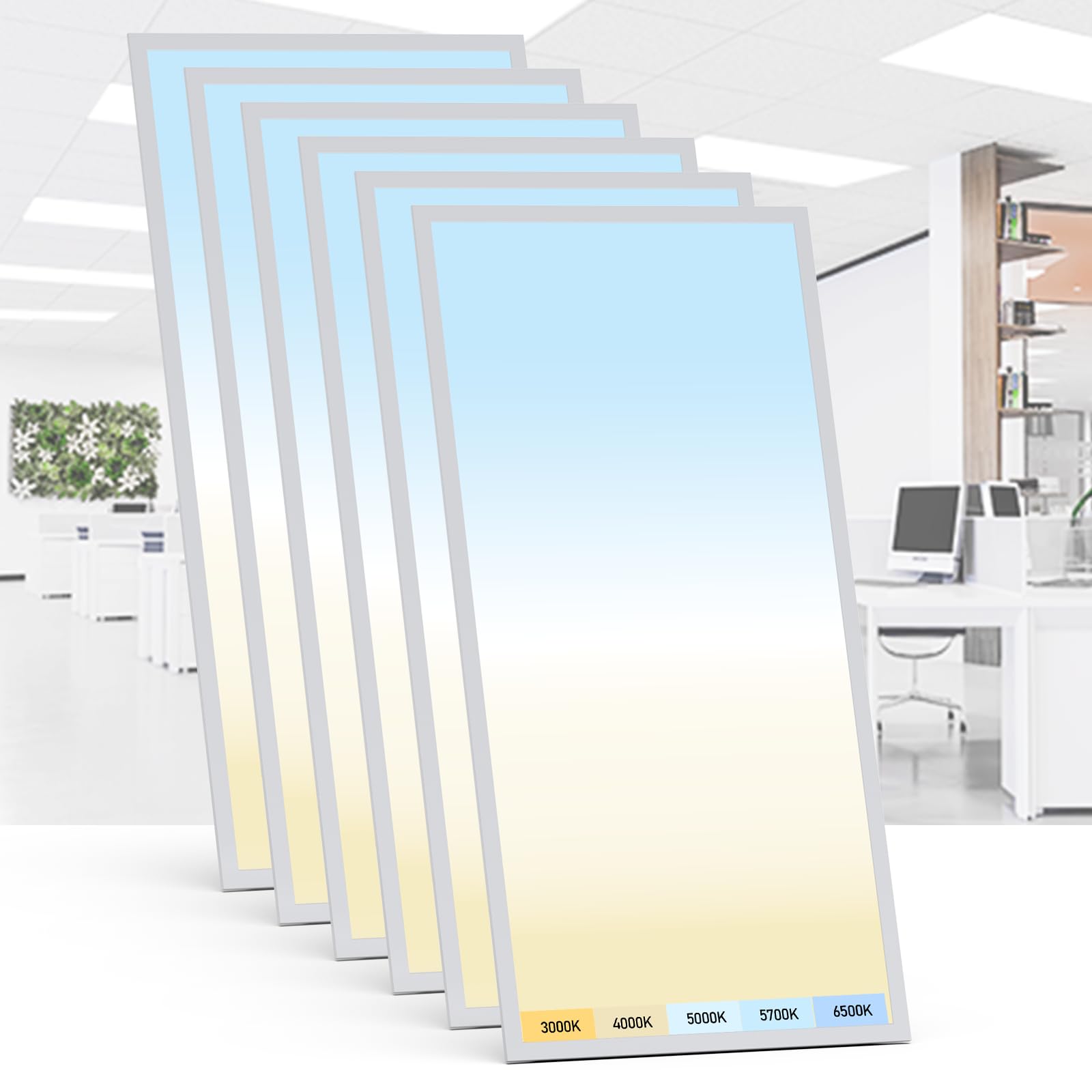 Aikvsxer 6 Pack 2X4 Led Flat Panel Light - Selectable 5 Cct 3000K-6500K & 5 Wattage 30-70W 7700Lm 0-10V Dimmable 2 X 4 Led Drop 