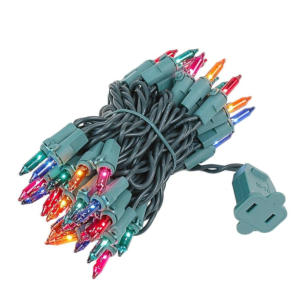 Novelty Lights 50 Light Mini String Light Set, Indoor/Outdoor, Green Wire, 11 Long, Multicolor, UL Listed