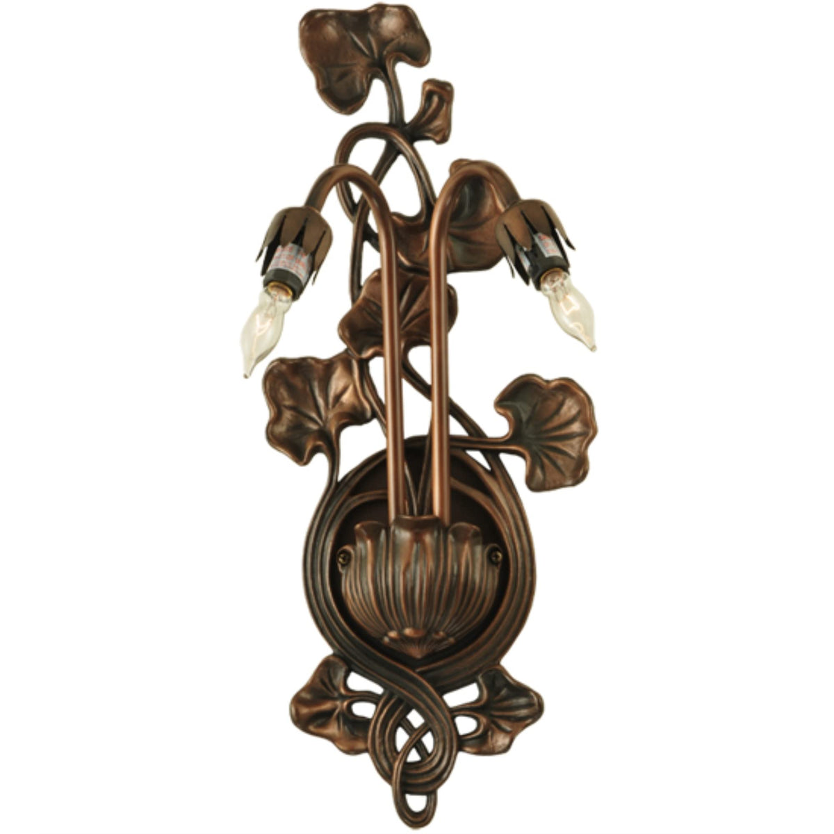 Meyda Tiffany 12033 Leaf, Flower, Fruit Two Light Wall Sconce Hardware from Pond Lily Collection in Bronze/Dark Finish, 22.00 in
