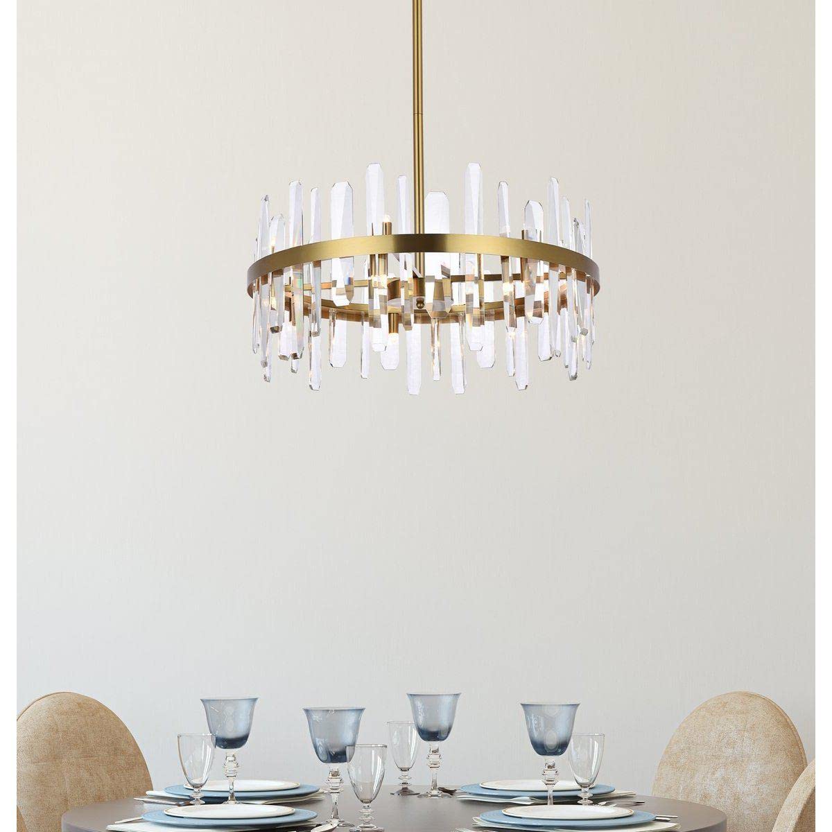 Elegant Lighting Modern Bright Home Decorative Serena 25 Inch Crystal Round Pendant - Satin Gold