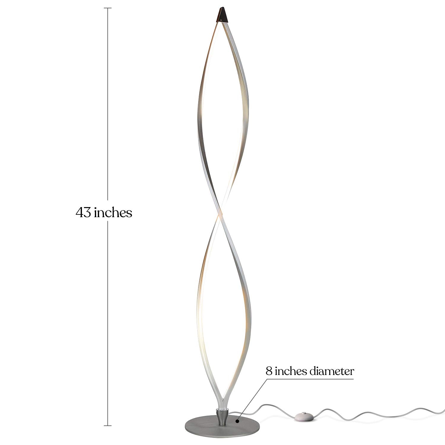 Brightech Twist Floor Lamp, Dimmable LED Spiral Lamp, Silver, Model TWIST-SLVR