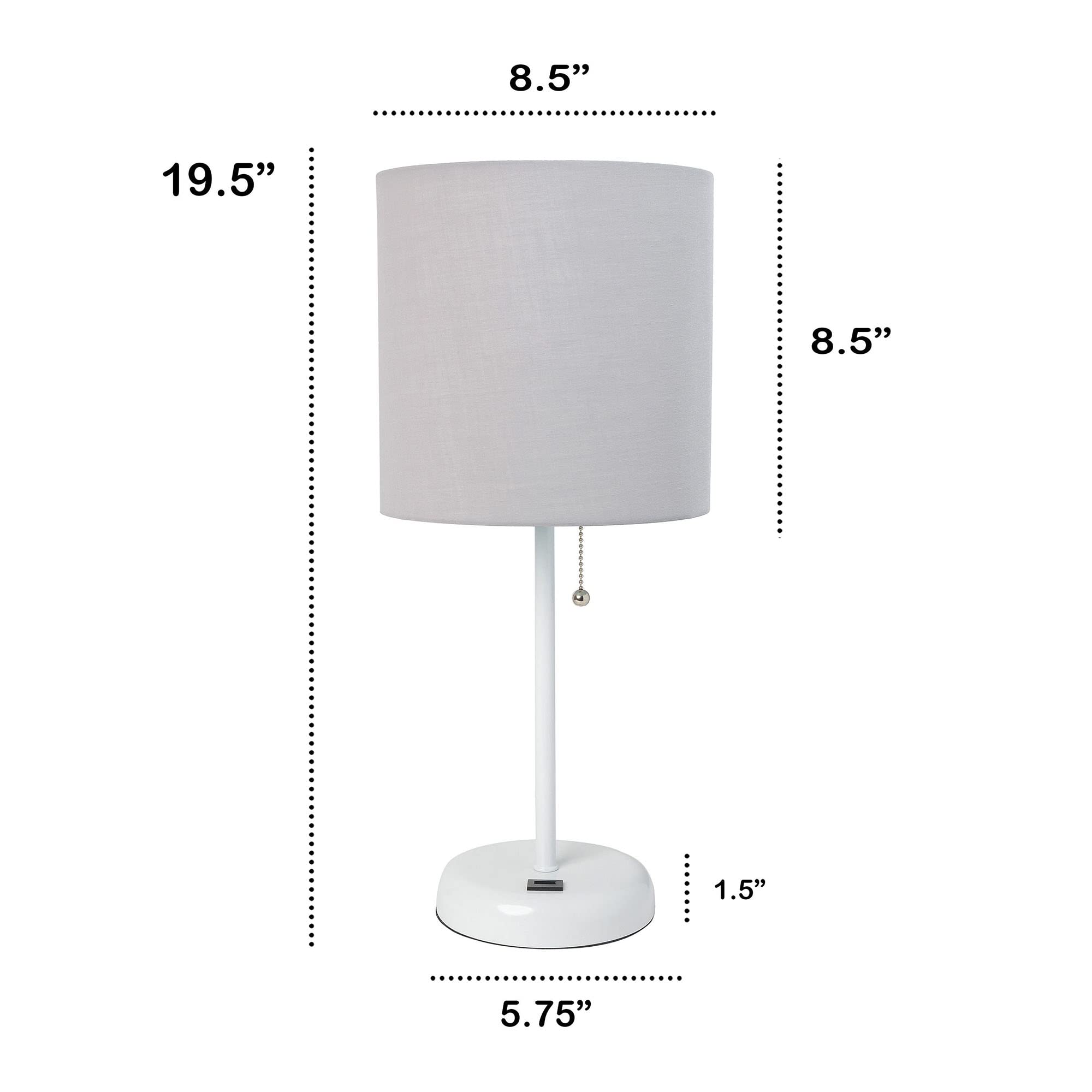 Creekwood Home 19.5&quot; Usb Table Lamp, White Metal With Gray Drum Shade, Contemporary Design