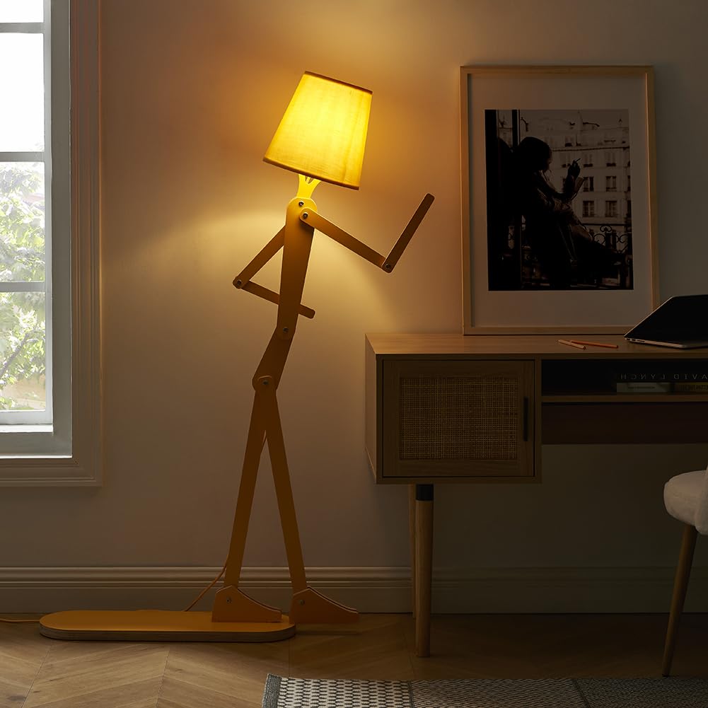 Hroome Cool Mini Wood Floor Lamp For Living Room Bedroom Farmhouse - Corner Decorative Reading Standing Light Creative Swing Arm