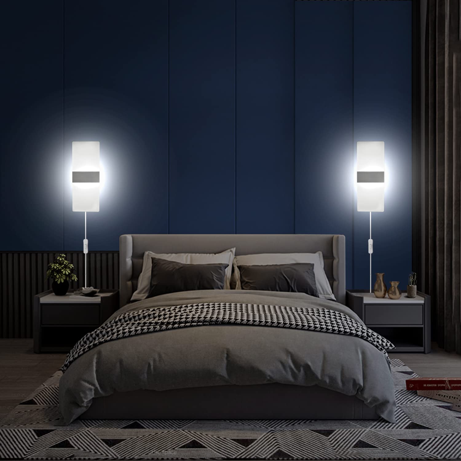 KICAAO Modern Wall Sconce, 10W Cool White Acrylic Light with 6FT Cord, Model BE-BD-008, 1 Pack