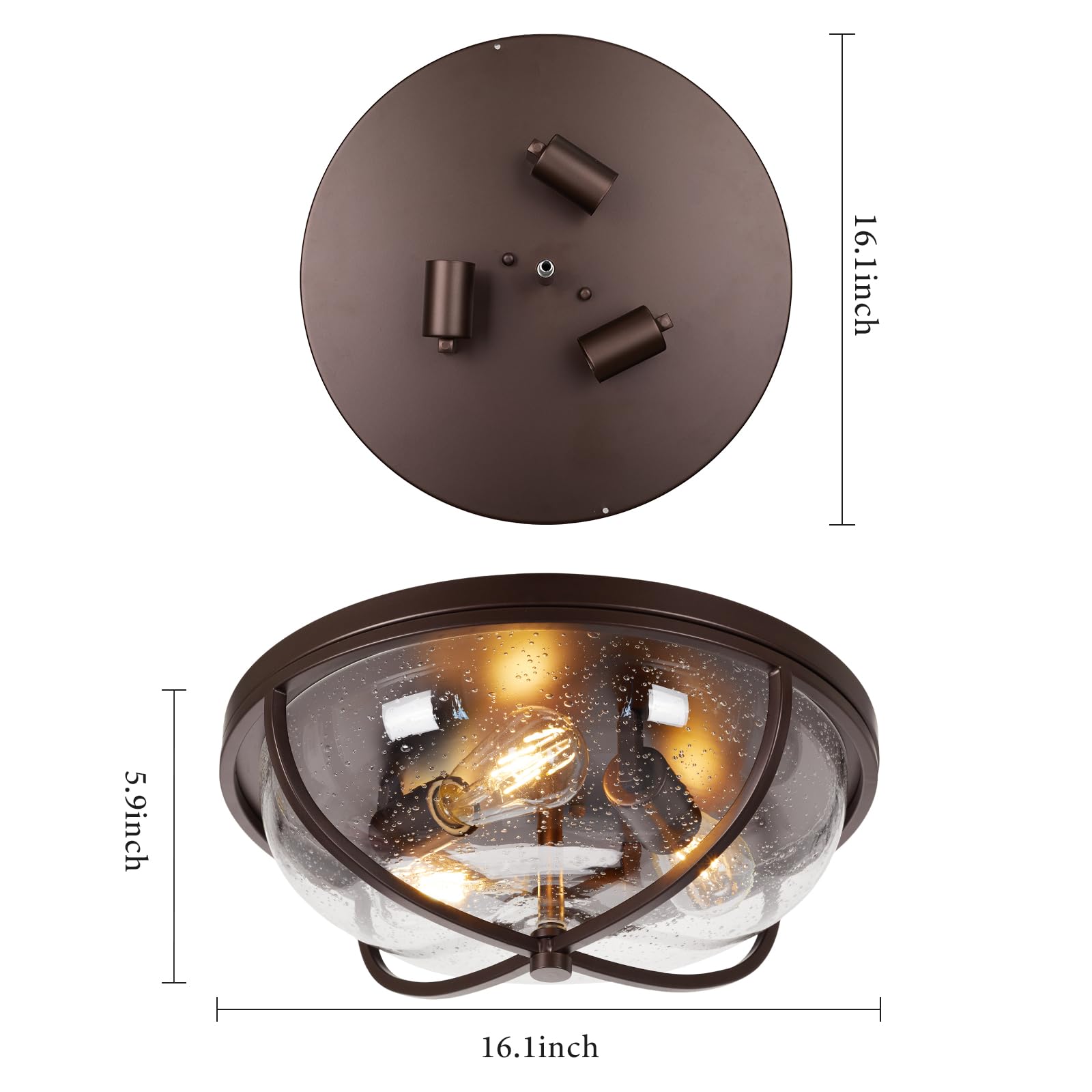 Rosient Flush Mount Ceiling Light Fixture, Modern Seeded Glass, 16 Inch, ORB Finish, Ideal for Hallway and Porch Entryway