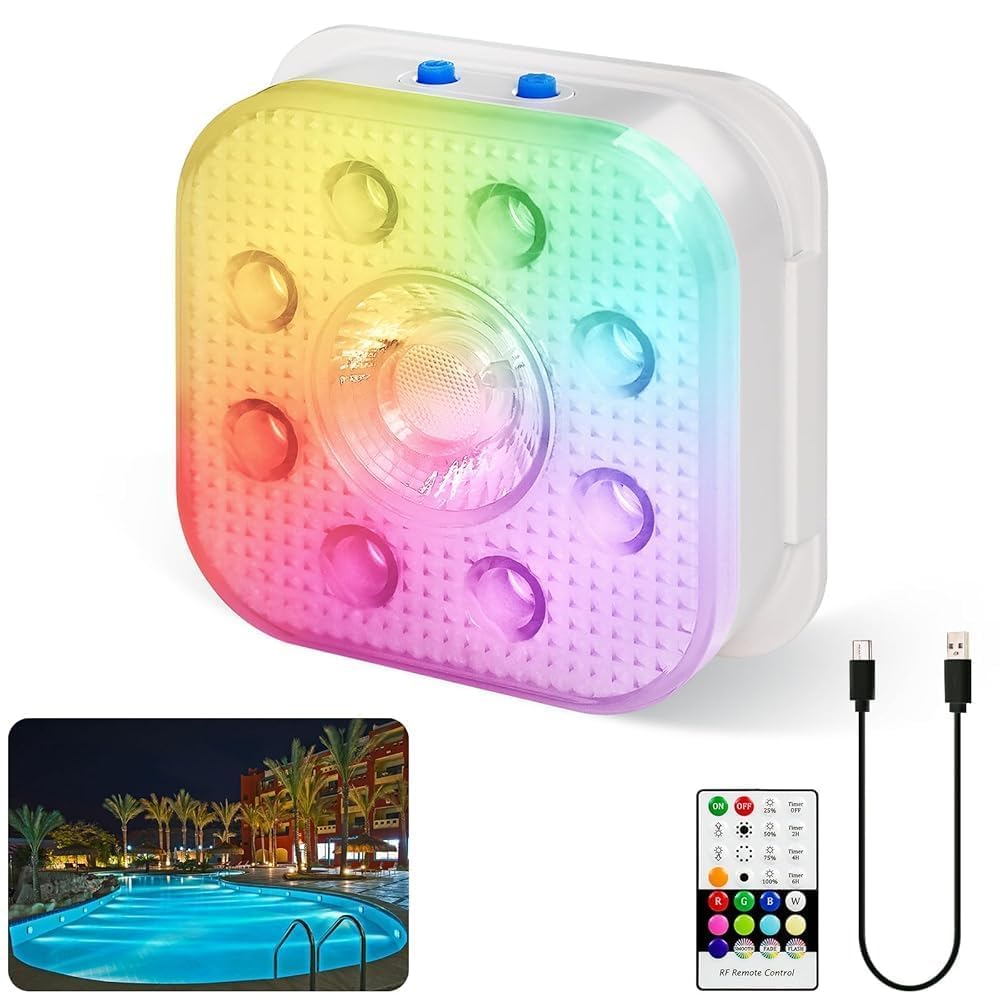 HL Pool Lights with Remote,Submersible LED Light with Spotlight,RGB Rechargeable Floating Light,Waterproof Underwater Lamp for A