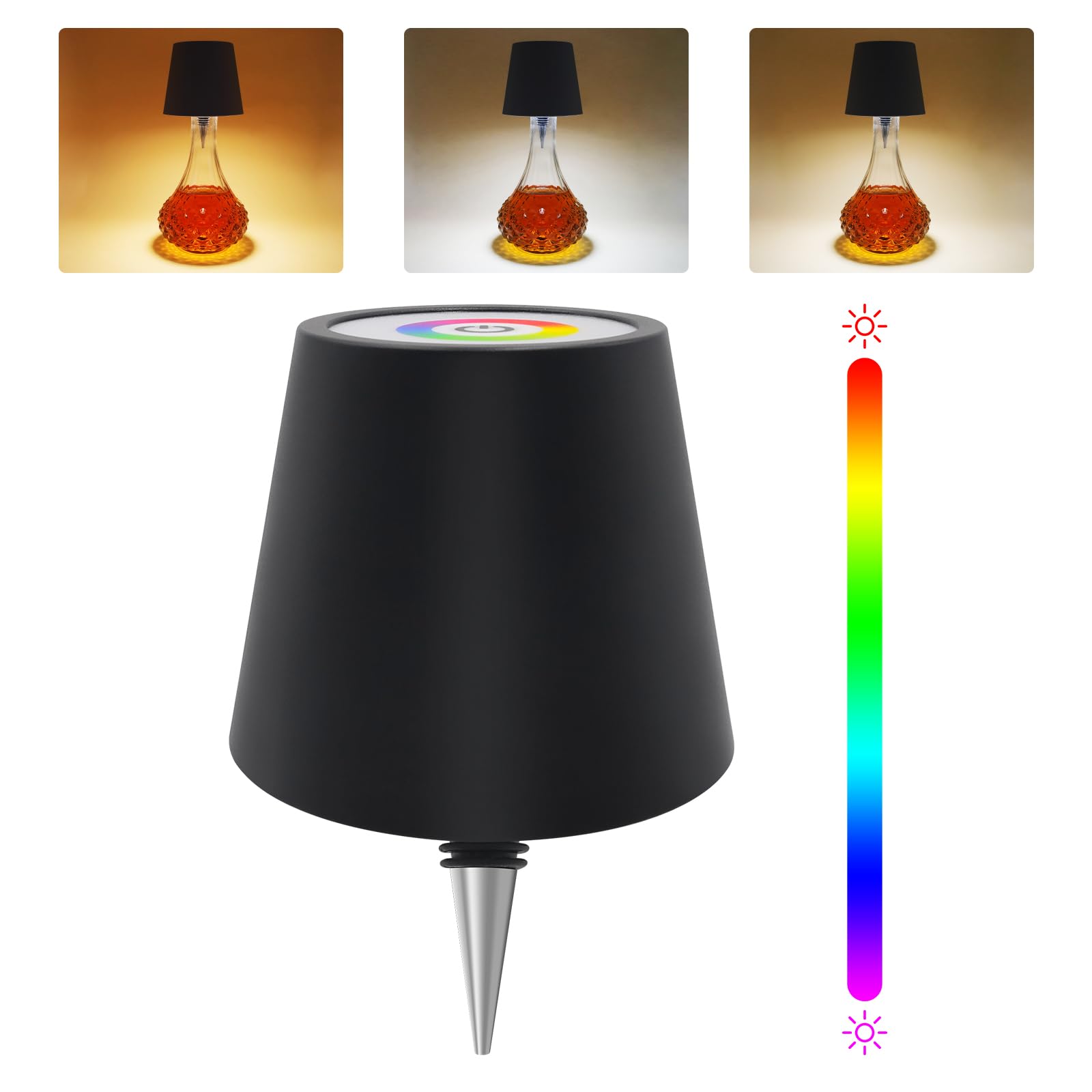Tgxcf Wireless Bottle Lamp With Metal  Rgb Modes & 3 Color Stepless Dimming Wine Bottle Lamp Shade  Touch Led Rechargeable Dimmable Bottle Table Lamp  For Dining Room Bedroom Bar(Black)