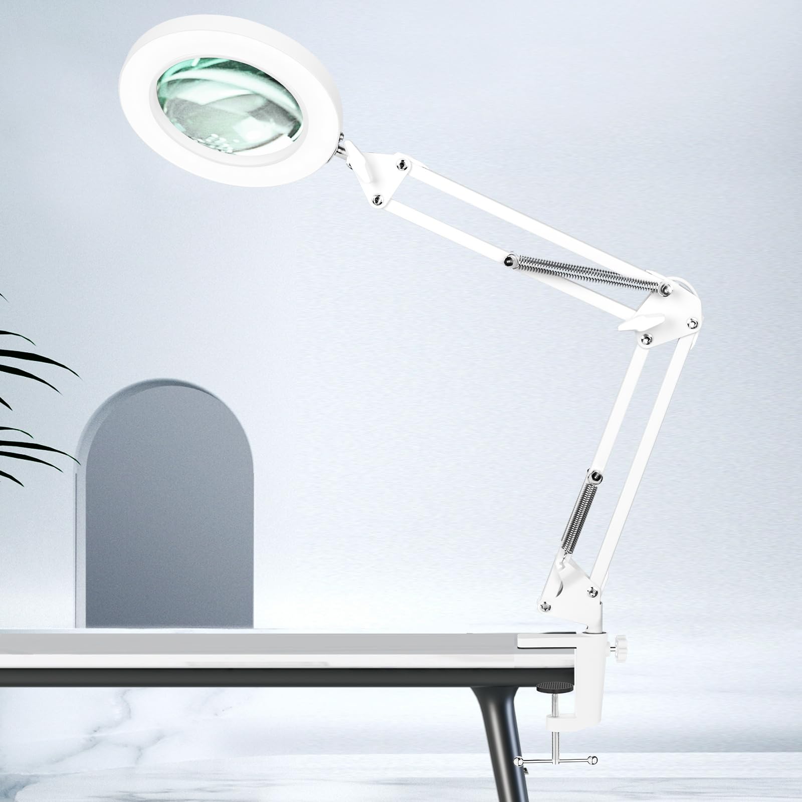 Hitti 10X Magnifying Glass With Light, 1800 Lumens Stepless Dimmable, 3 Color Modes, 4.2 Real Glass Lens Led Magnifying Lamp Wit