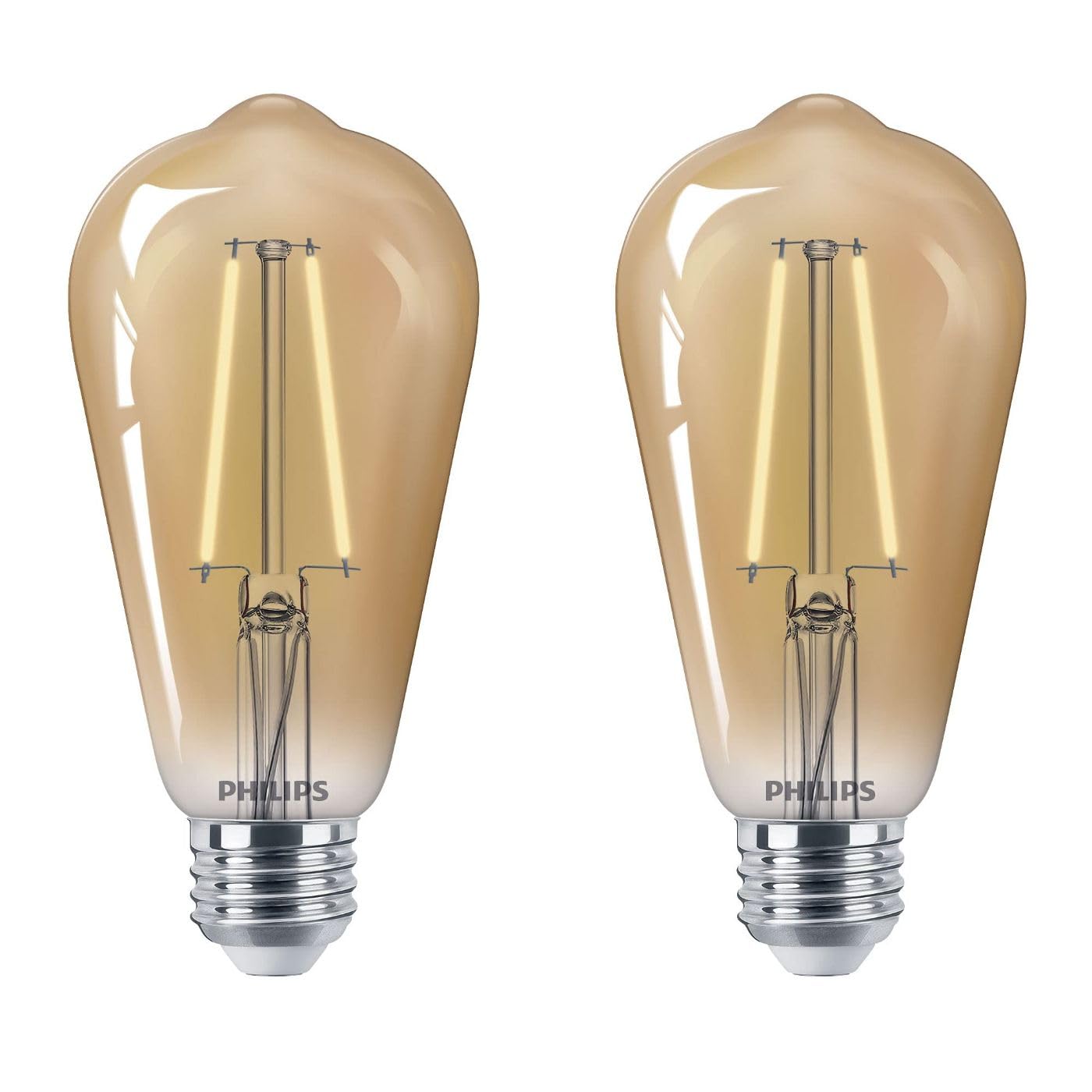 PHILIPS LED Vintage Amber ST19 Bulb, Dimmable, 700 Lumen, 8.8W=75W, Glass, E26 Base, 2-Pack, Title