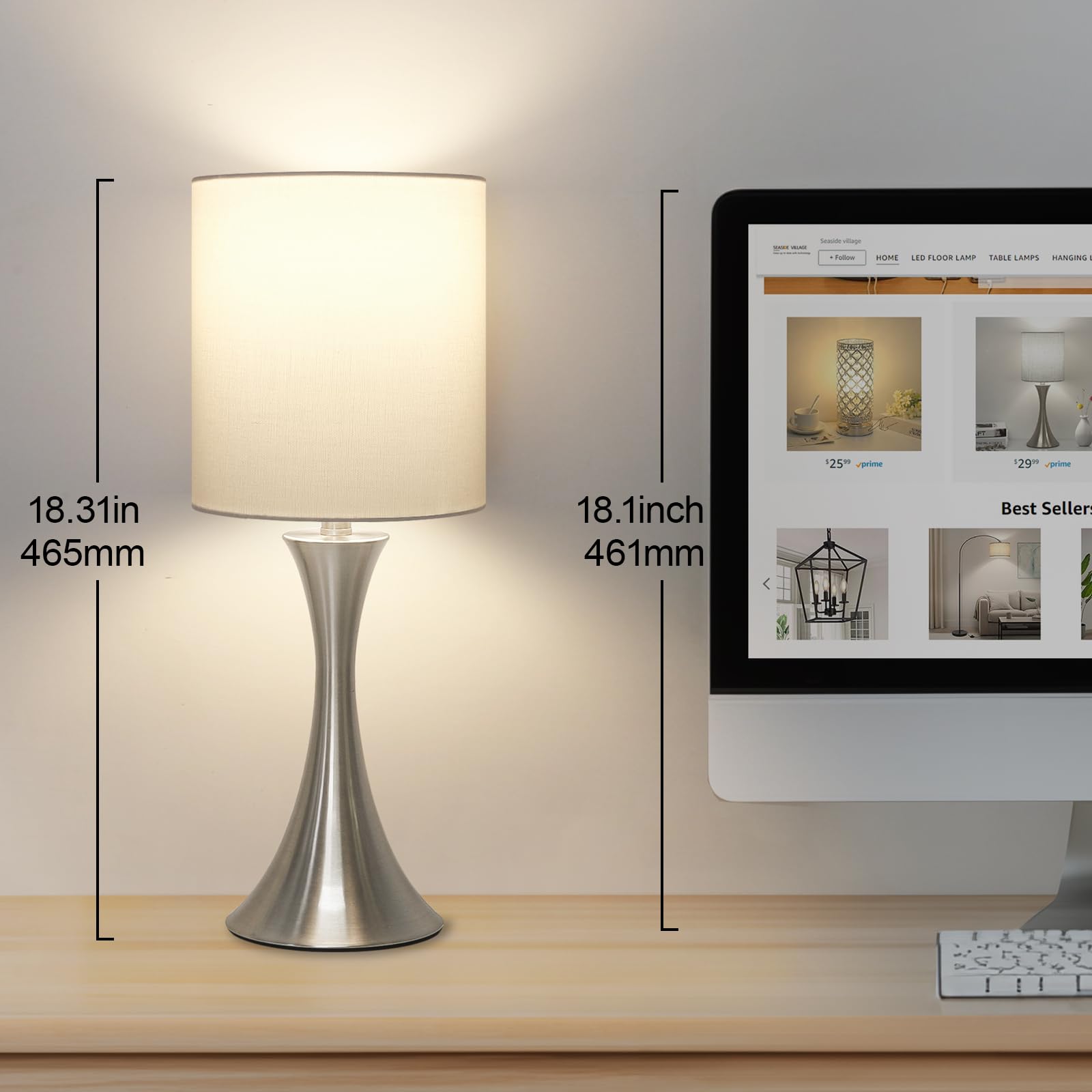 Touch Control Table Lamp, 3-Way Dimmable Bedside Lamp For Living Room, Modern Nightstand Lamp For Bedroom, Silver Table Lamp Wit