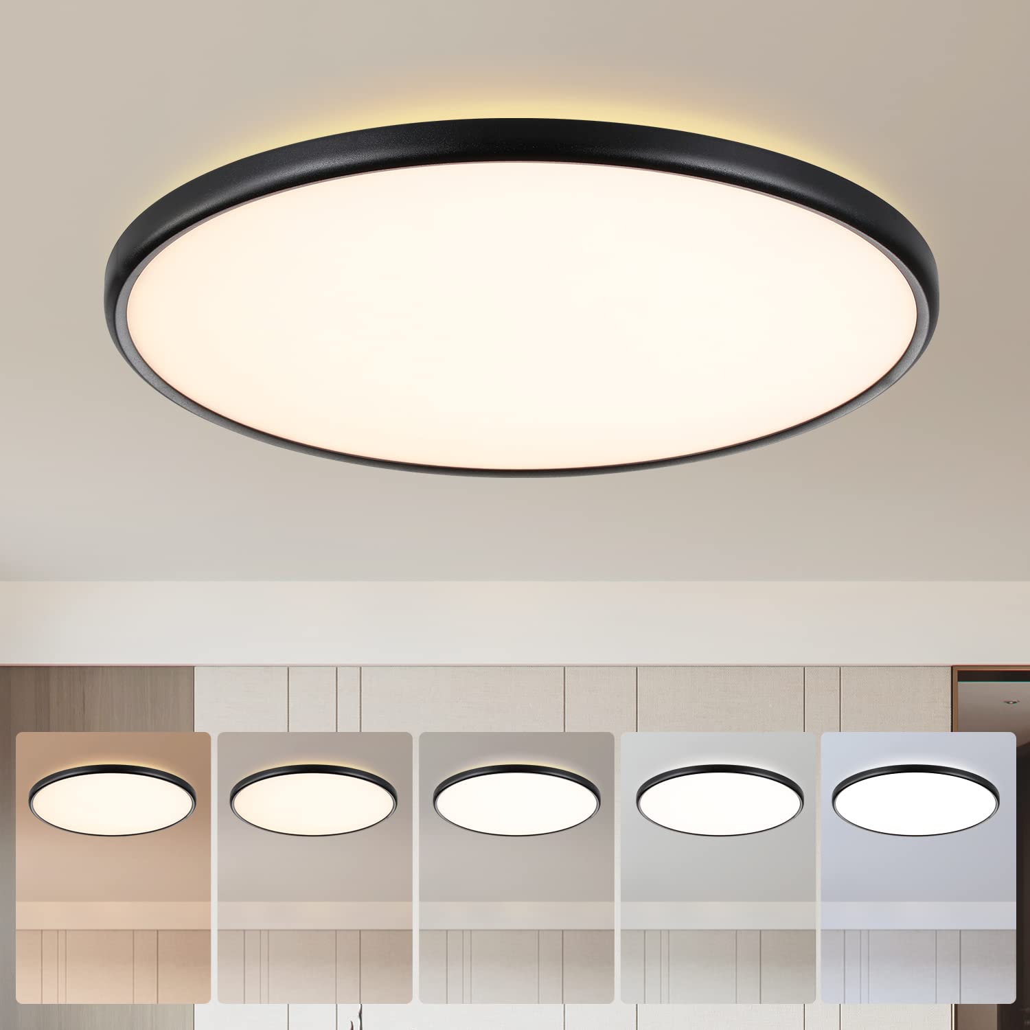 Taloya 18 Inch Black Flush Mount Led Ceiling Light Fixture - Dimmable, Ultra-Thin Design, Perfect For Living & Dining Rooms