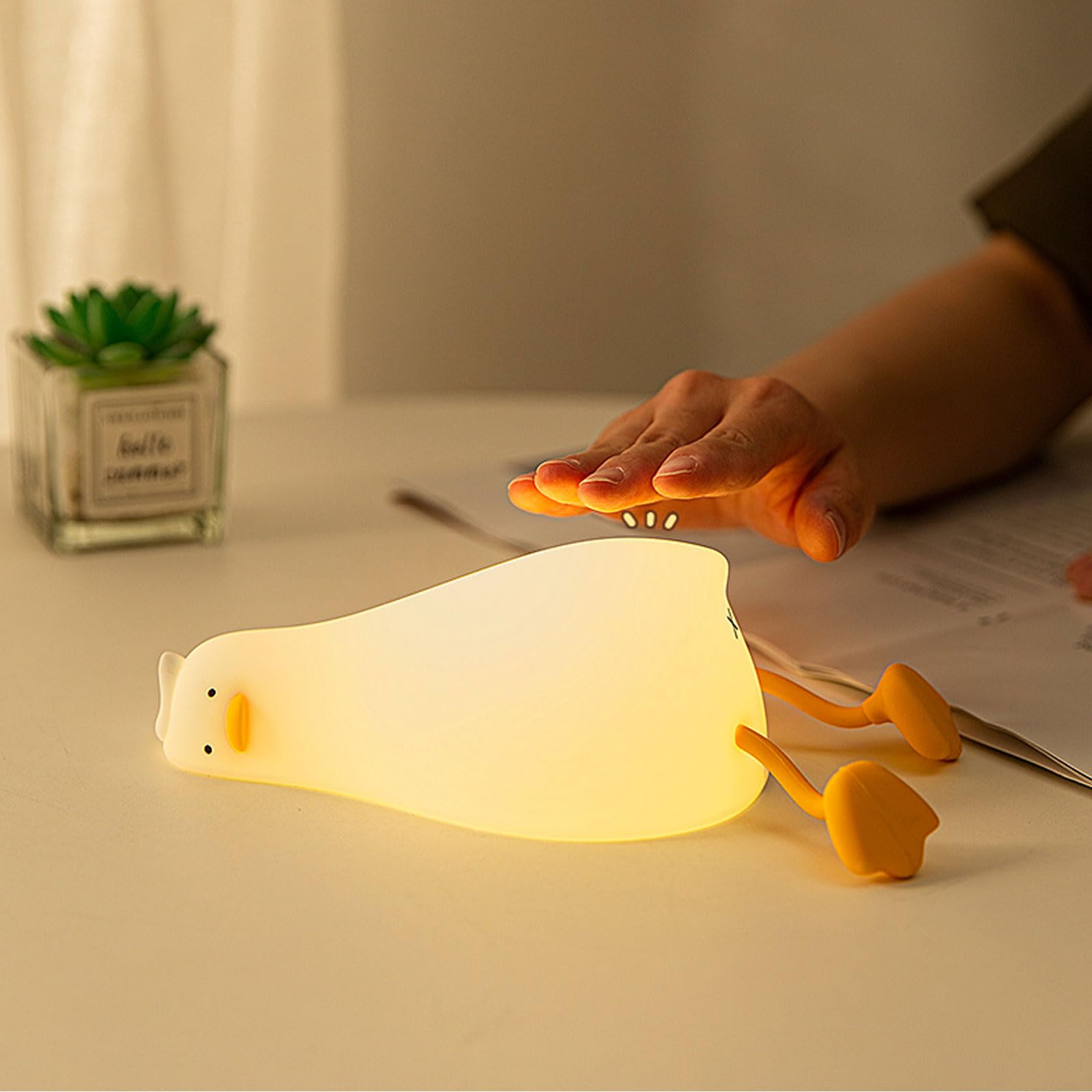 BOATHOG Lying Flat Duck Night Light,Three Level Dimmable Touch Control LED Silicone Duck Lamp, Rechargeable Soft Lights for Beds