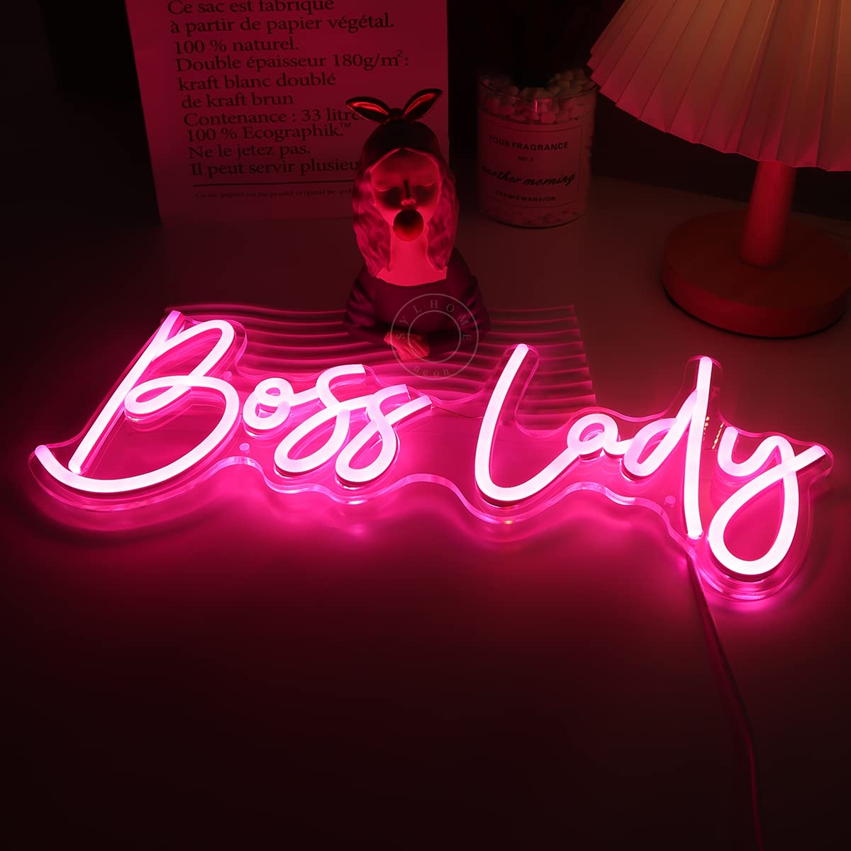 SYLHOME Pink Boss Lady LED Neon Light Sign - 15.8" x 6", Acrylic & Glass Decor for Bedroom, Living Room, Office, Perfect Gift for Her