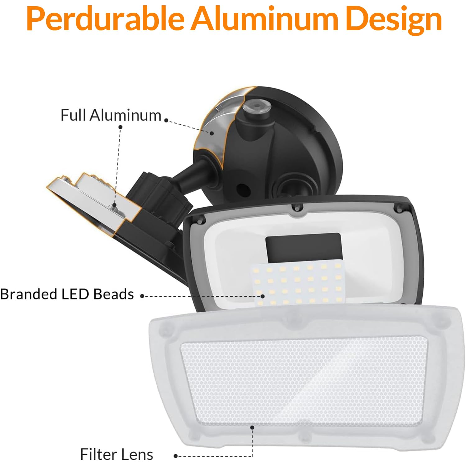 LEPOWER LED Security Light 2 Pack, 3000LM/28W, Dusk to Dawn, IP65 Waterproof, 5500K, Adjustable Heads, Black, Model YY01B-B