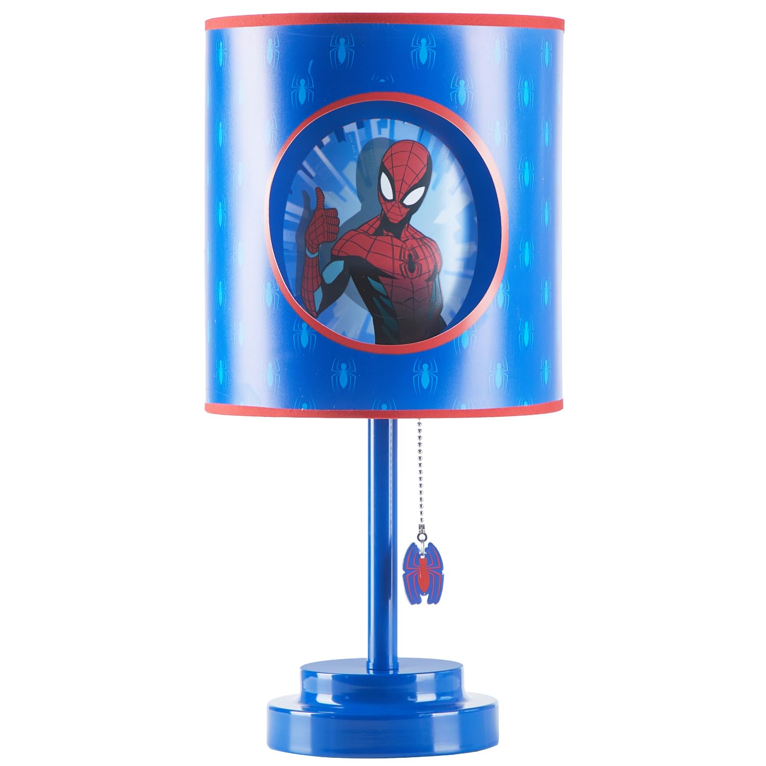 Marvel Spider-Man Table Lamp,2-Layer Cut Out Shade with Themed Print, Stick Lamp with Figural Pull Chain for Kids Bedroom or Pla