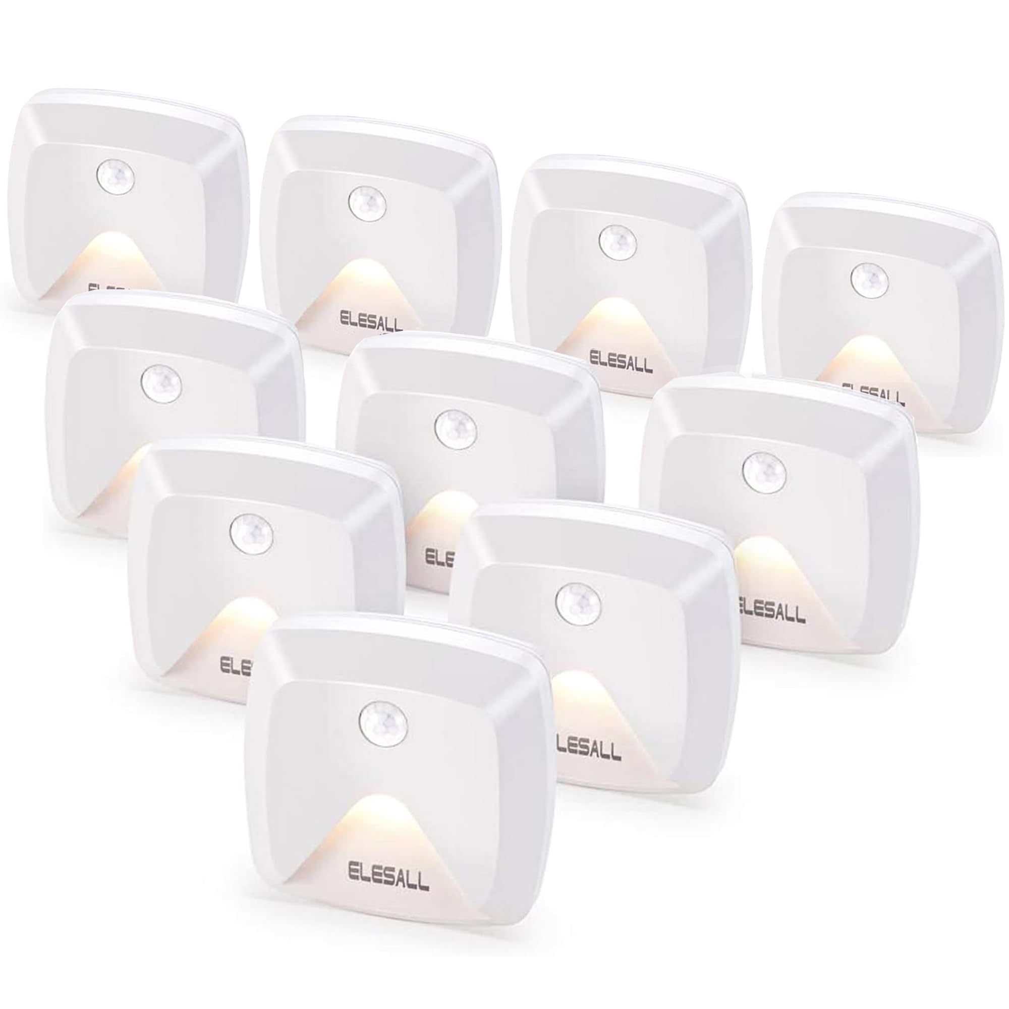 Innofox 10-Pack Stick-On Motion Sensor Lights  Warm White Led Night Light  Stick-Anywhere Stair Lights  Closet Light  Battery Operated Wall Light For Kitchen  Hallway  Bedroom  Bathroom  Stairs