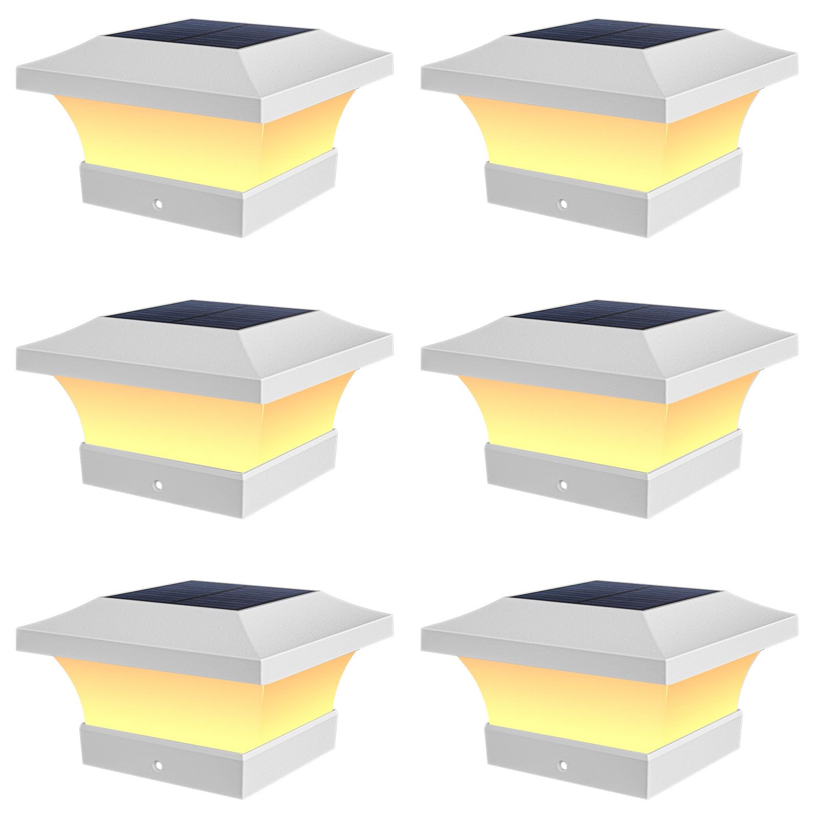 T-SUN Solar Post Cap Lights, Waterproof 3000K Warm White, 6 Pack, for 4x4 Wooden/Vinyl Posts, Model TS-GL0403, White