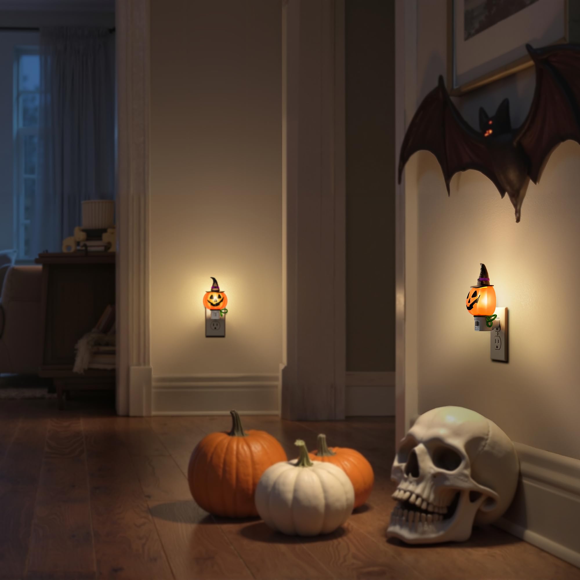 DORESshop Pumpkin Night Light, 3000K Warm White, 2 Pack, Plug-in, 360? Rotatable, Cute Halloween Decor for Kids