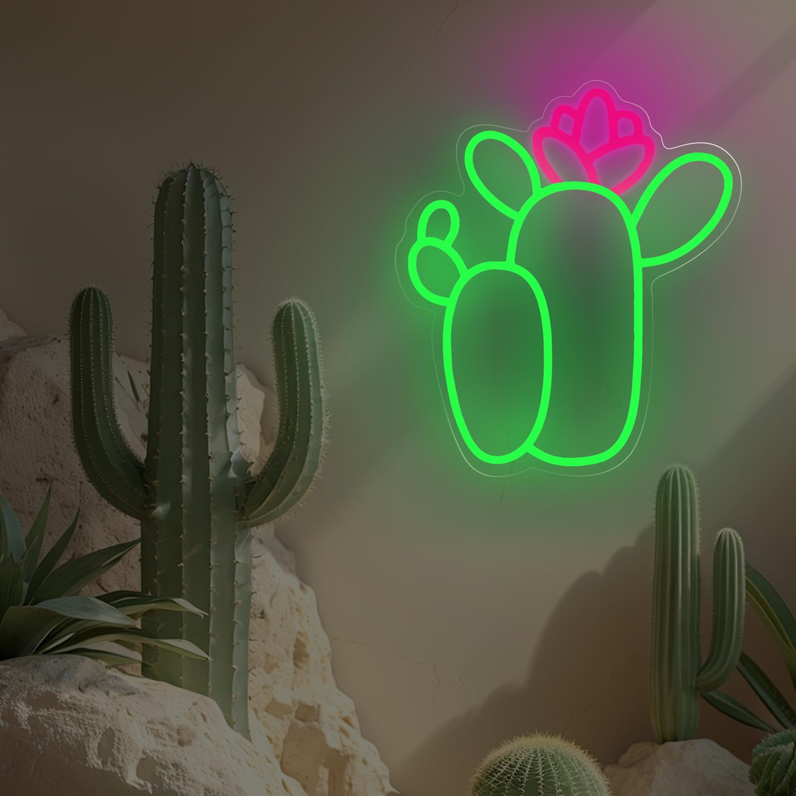 mllusxg Lotus Cactus Neon Sign - Large LED Light for Home Decor, Flowe ...