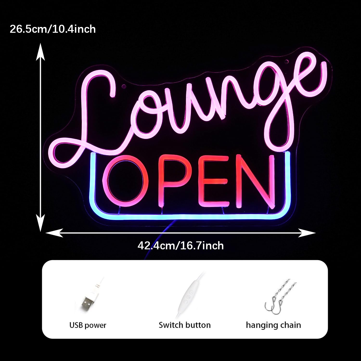 GNVETZLL Dimmable Neon Sign LED Lounge Light for Wall Decor, Acrylic, 16.7inx10.4in, Pink Red Blue