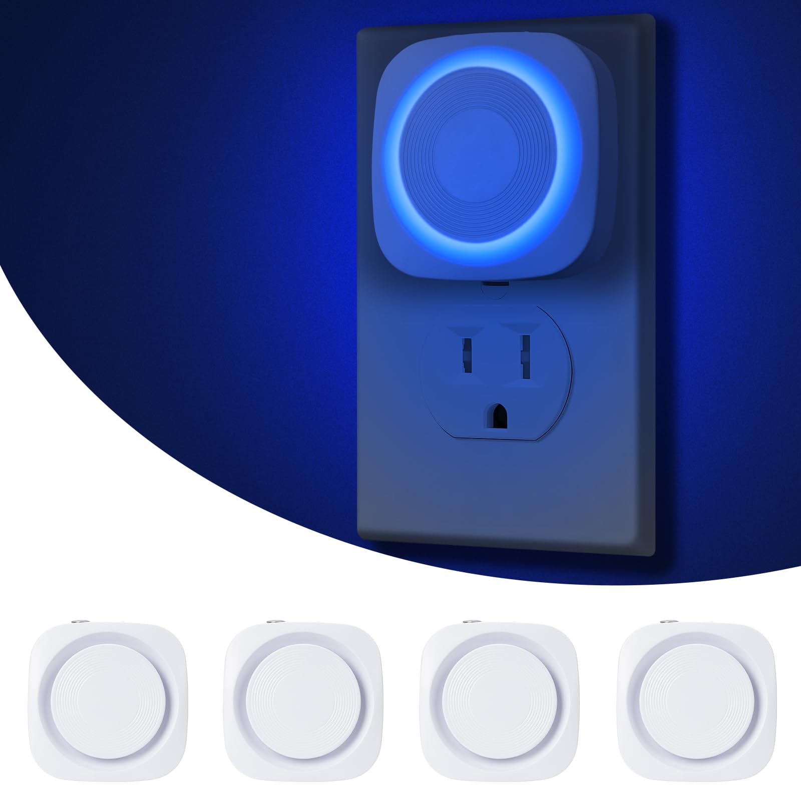 WEEKUU LED Night Lights Plug into Wall, Indirect Soft Dimmable Night Light with Dust to Dawn Sensor, Blue Nightlight for Bedroom