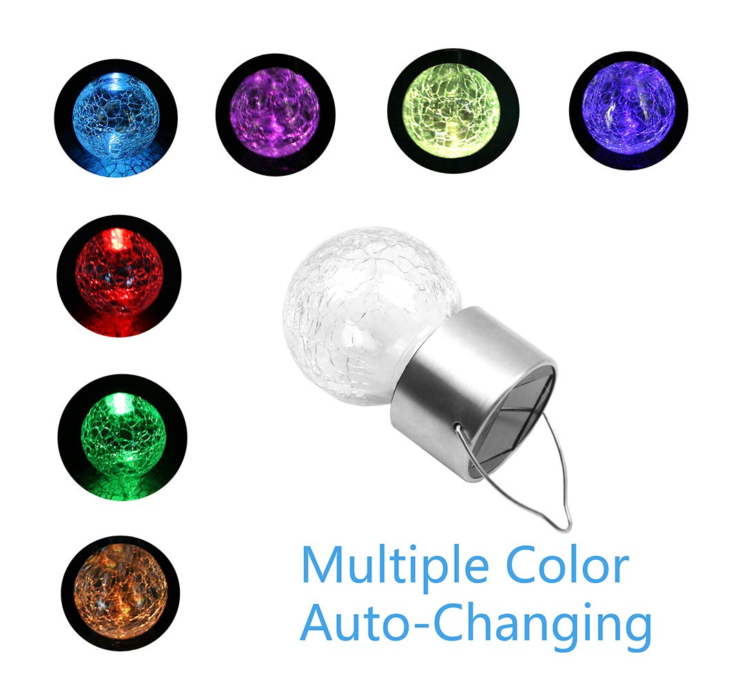 KIMI HOUSE Hanging Solar Powered Warm White LED Light, Cracked Glass Ball Light, Waterproof Outdoor Christmas Decorative Lantern
