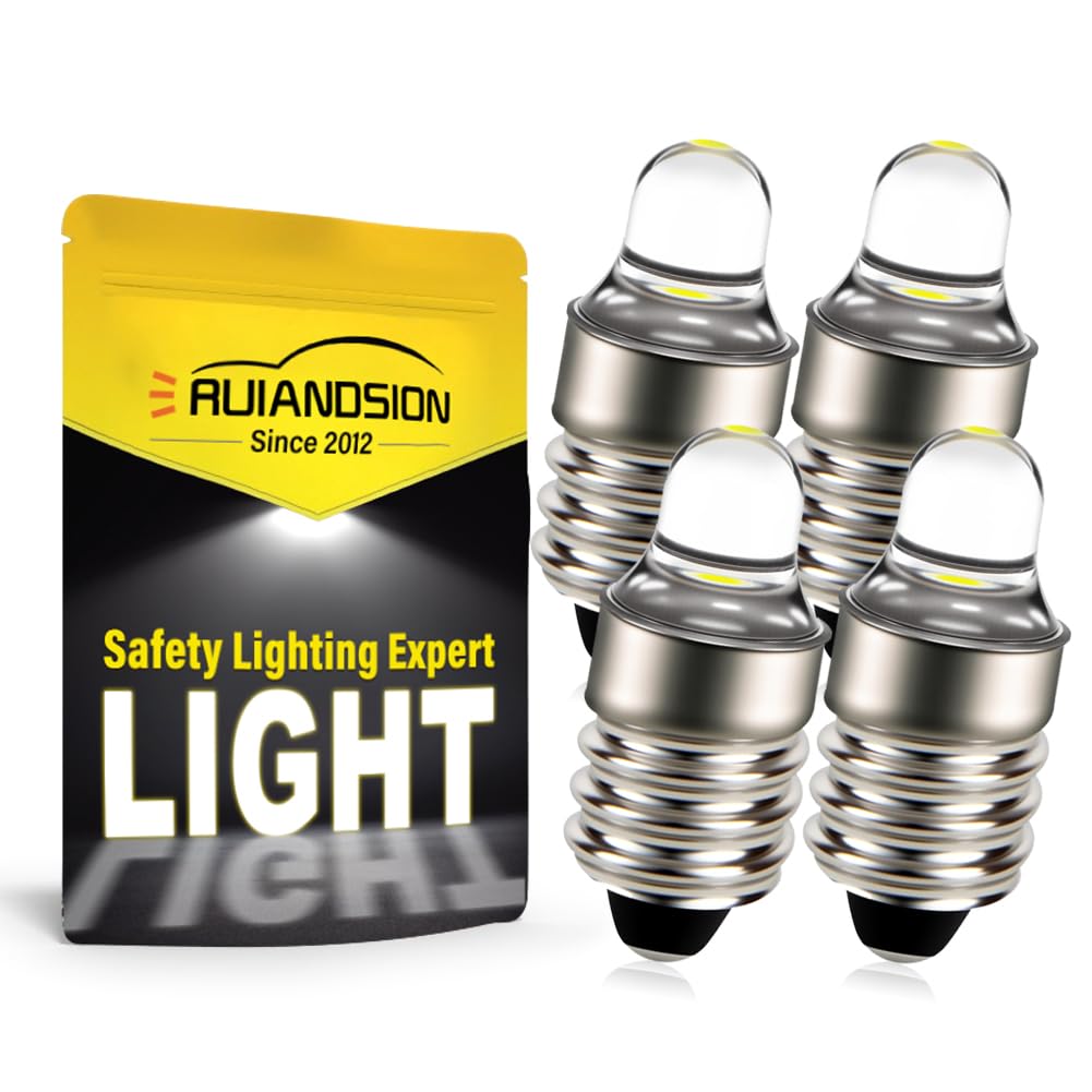 Ruiandsion 4pcs E10 LED Bulbs 3V 6000K White LED Bulbs for Torchlight Flashlight Torch Light,Non-Polarity