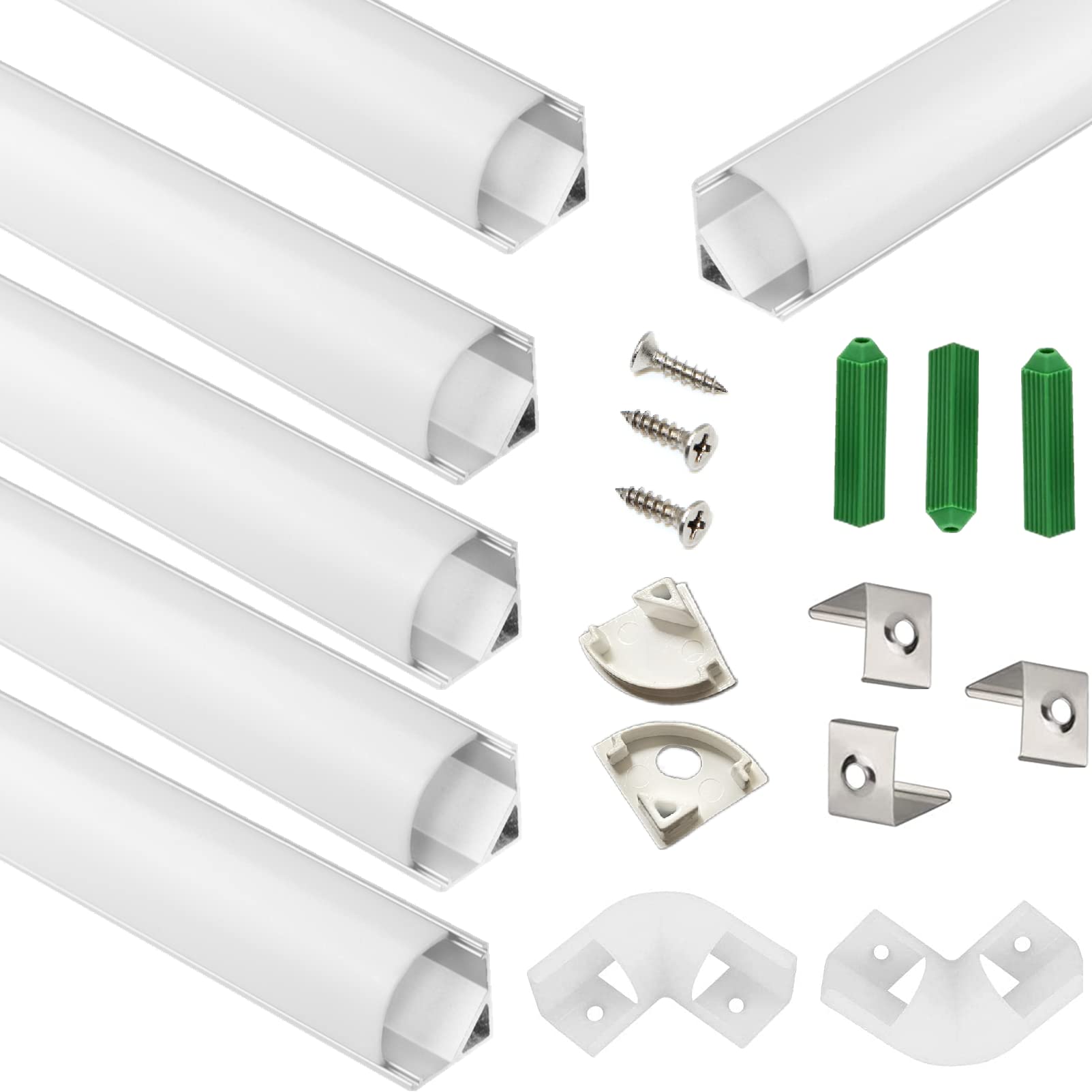 THMOOTHER UV Resistance 3.28FT V Shape LED Strip Channel Diffuser,6-Pack Aluminum Profile with Frosted Cover and Corner Connector,Tape Mounting Track for Cabinet Stairs Wall Outdoor (3.28FT, 6)